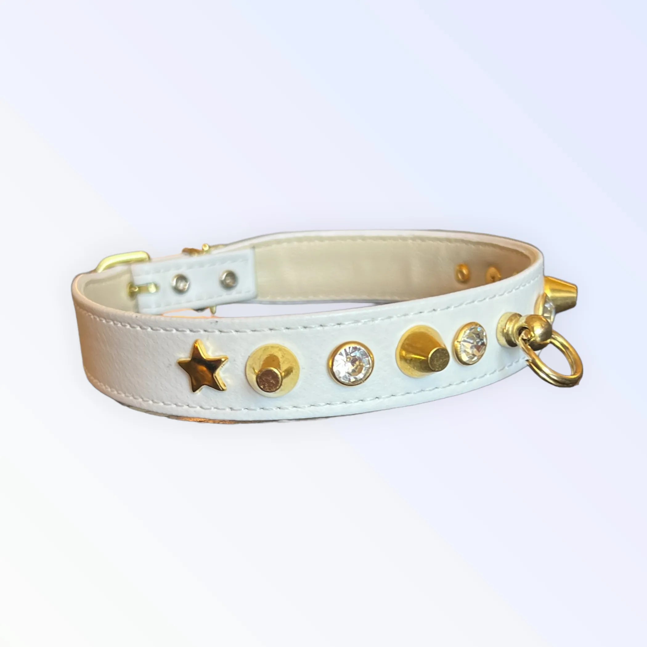 Dog collar with studded design from Bark Fifth Avenue's Popstar collection, featuring a stylish and durable dog collar.