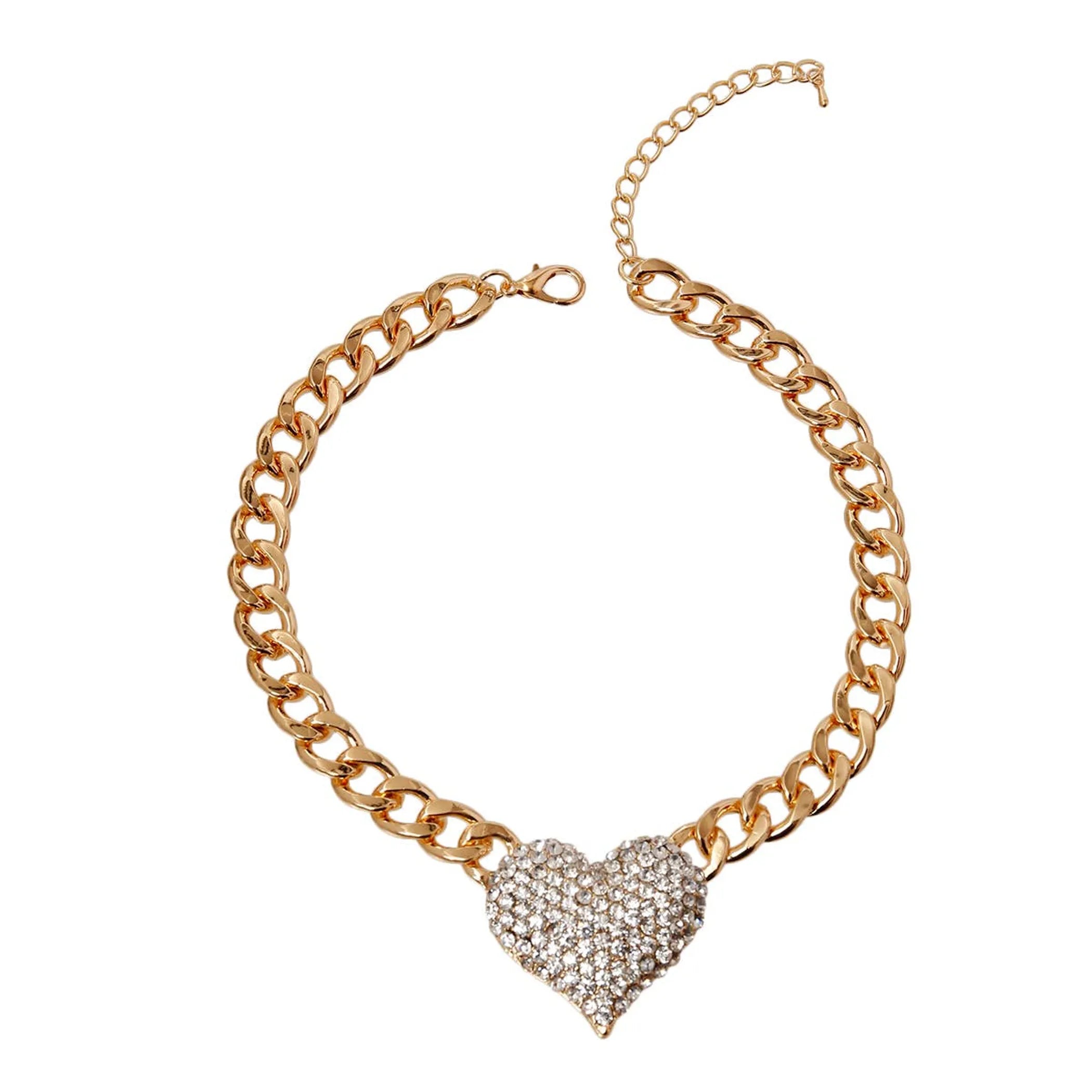 Dog collar with rhinestone heart pendant from Bark Fifth Avenue for dogs and cats, featuring sparkling rhinestones and a stylish design.