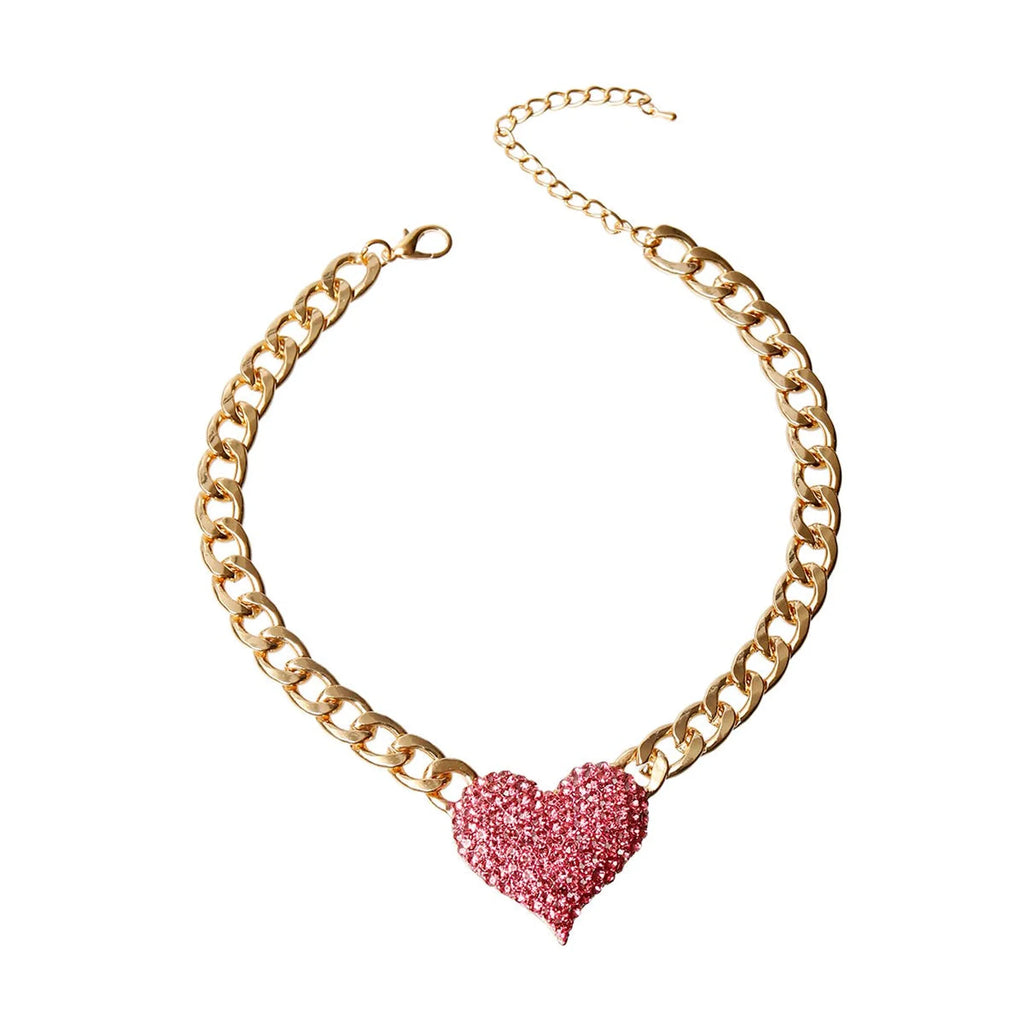 Dog collar with rhinestone heart pendant by Bark Fifth Avenue, featuring a stylish rhinestone heart design on a pet necklace for dogs and cats.
