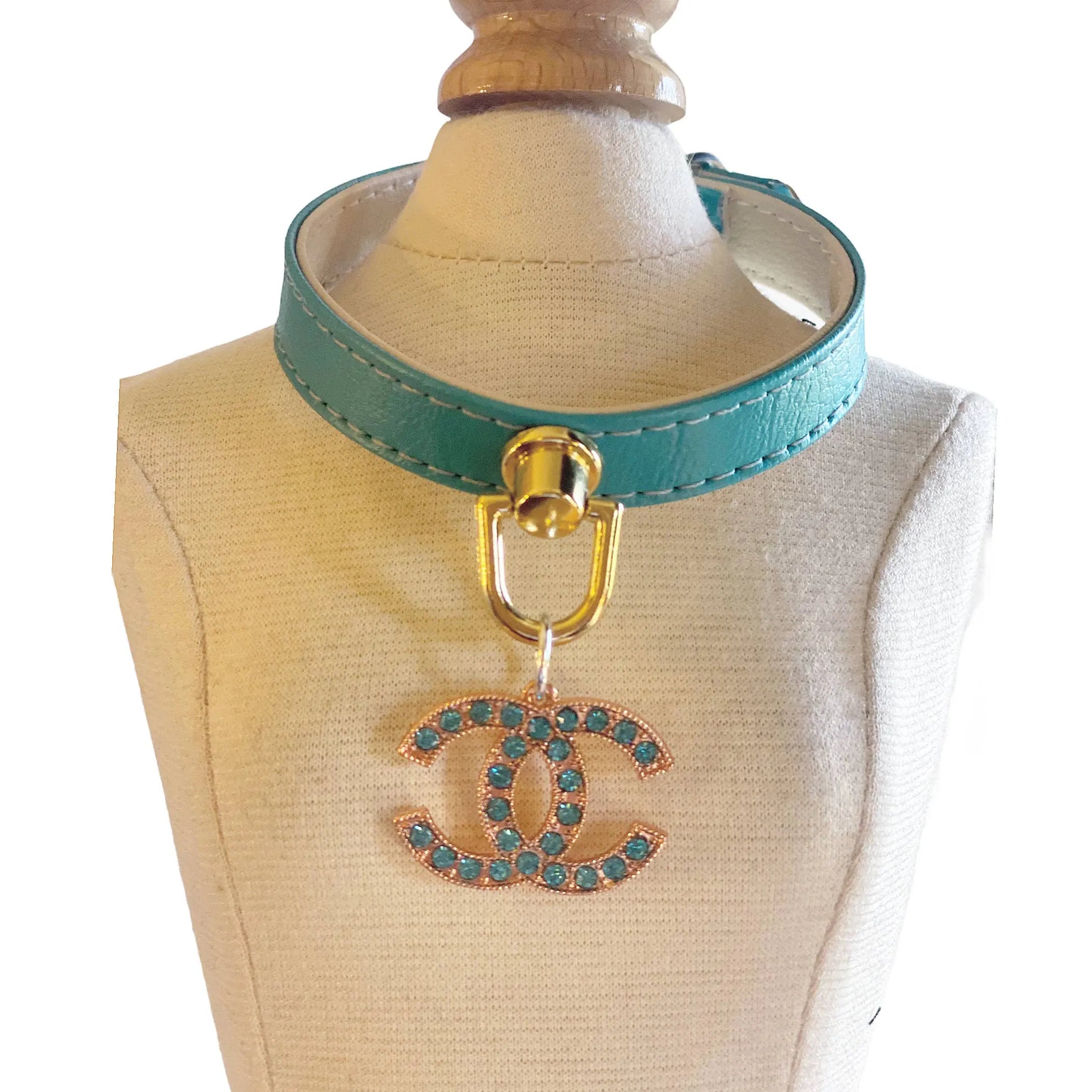 Azure CC dog collar by Bark Fifth Avenue featuring stylish design, adjustable strap, and durable hardware for everyday wear.