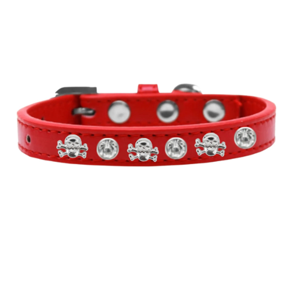 Dog collar with skull studs by Bark Fifth Avenue, featuring black leather with metal skull embellishments.