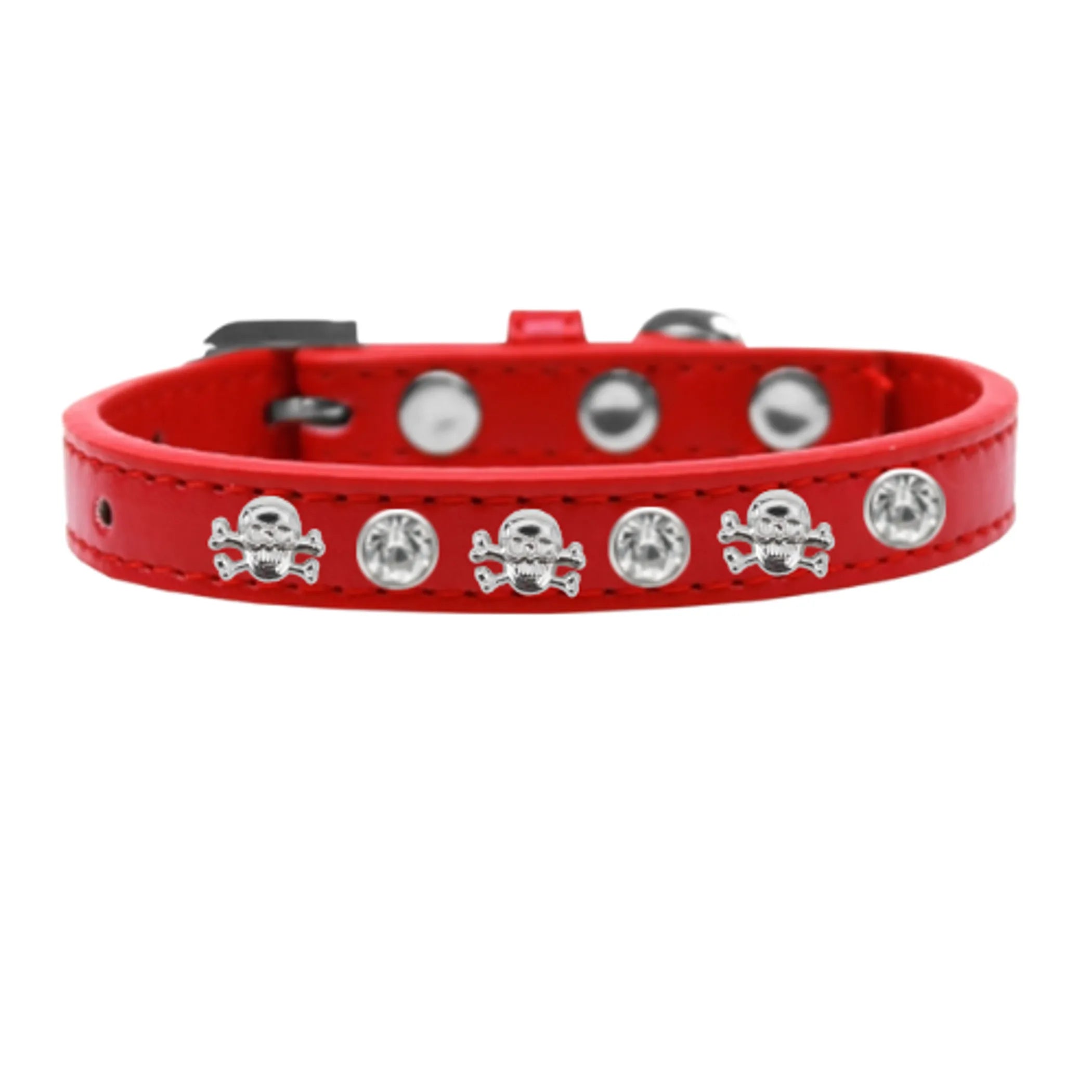Dog collar with skull studs from Bark Fifth Avenue, featuring a stylish black leather design with metallic embellishments.