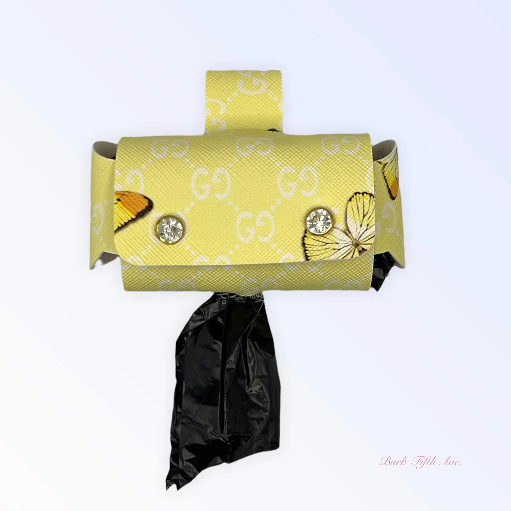 Bark Fifth Avenue Summer Butterfly Pickup Bag Holder in vibrant design, ideal for waste bags and outdoor cleanup.