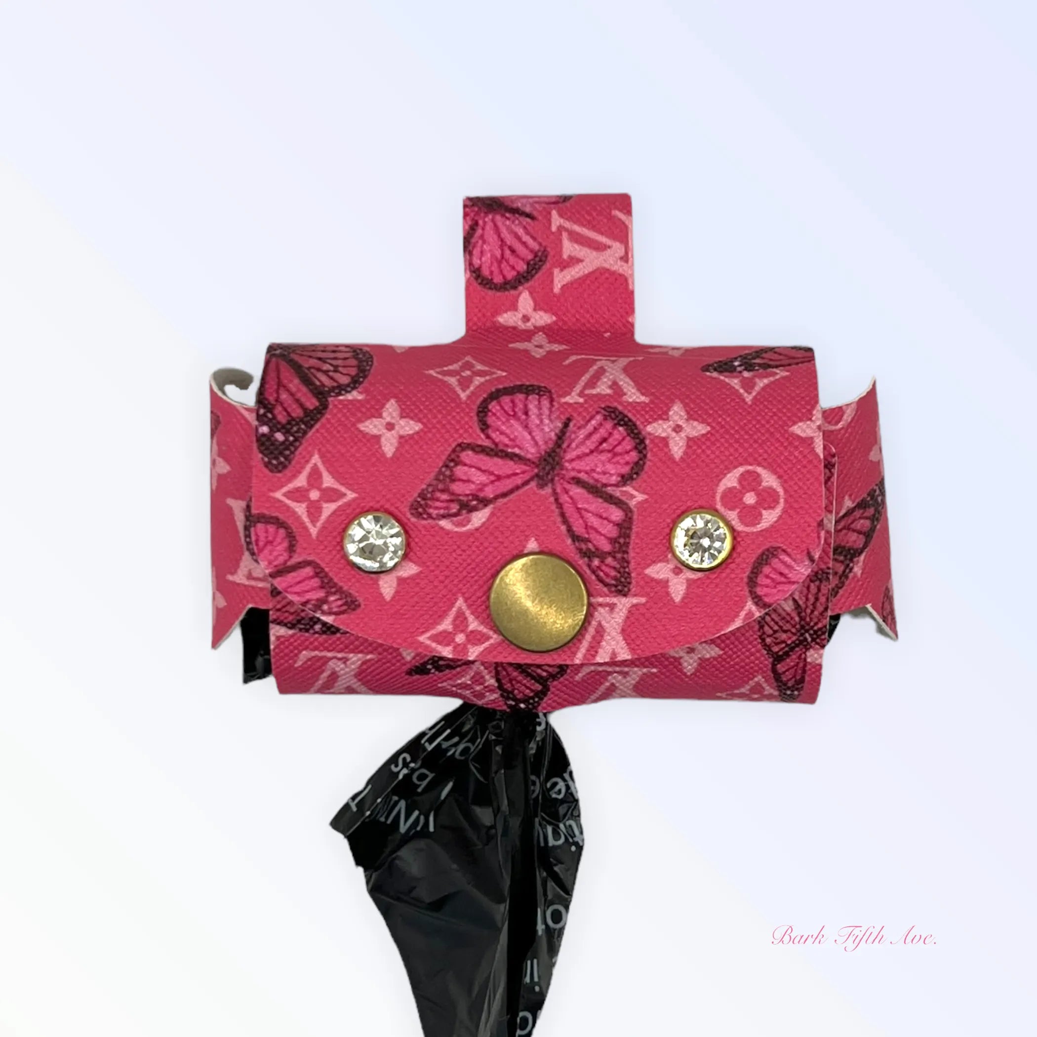 Summer Butterfly Pickup Bag Holder by Bark Fifth Avenue, designed for waste bags and cans, featuring a colorful butterfly design.
