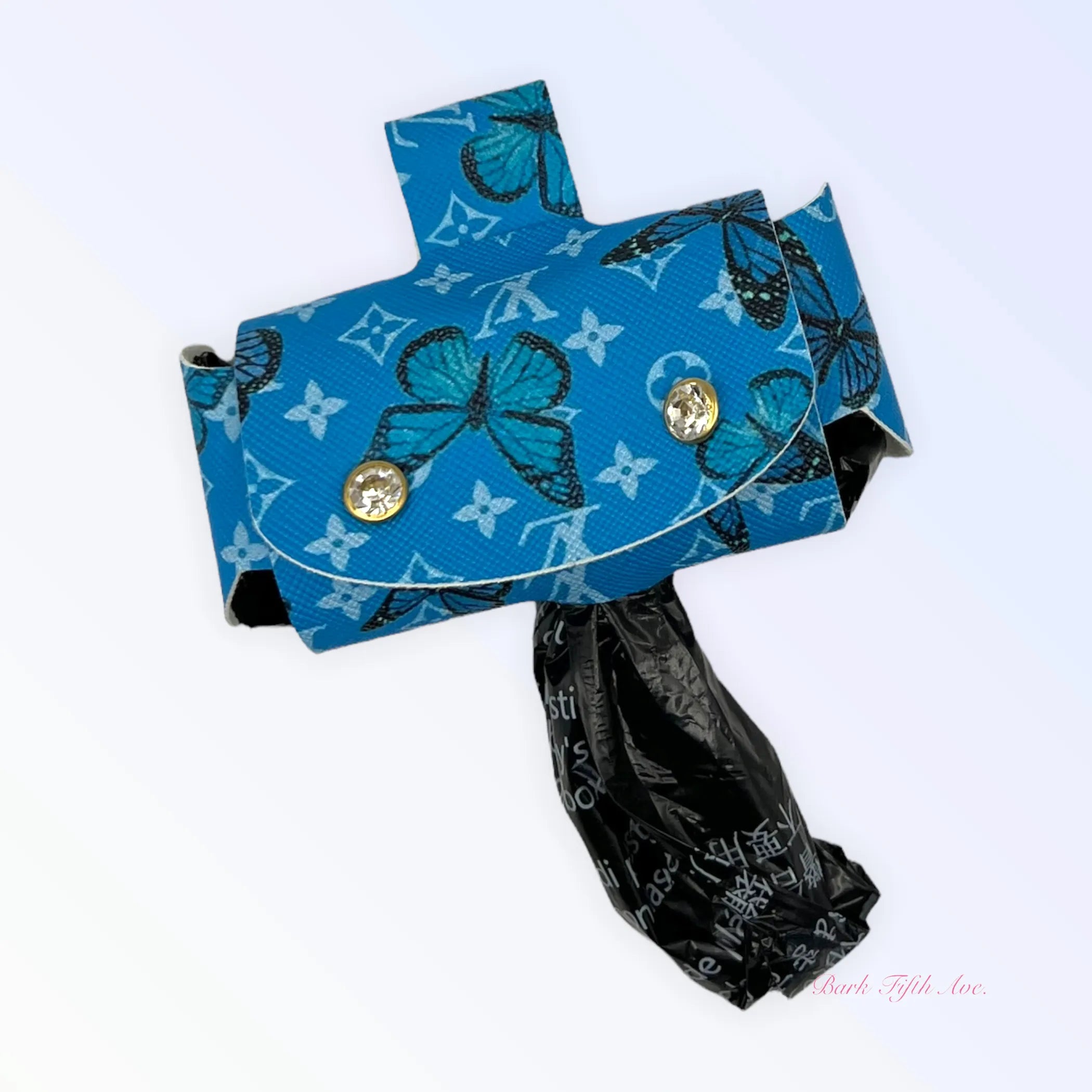 Summer Butterfly Pickup Bag Holder by Bark Fifth Avenue, a decorative waste bag and can holder with butterfly design.