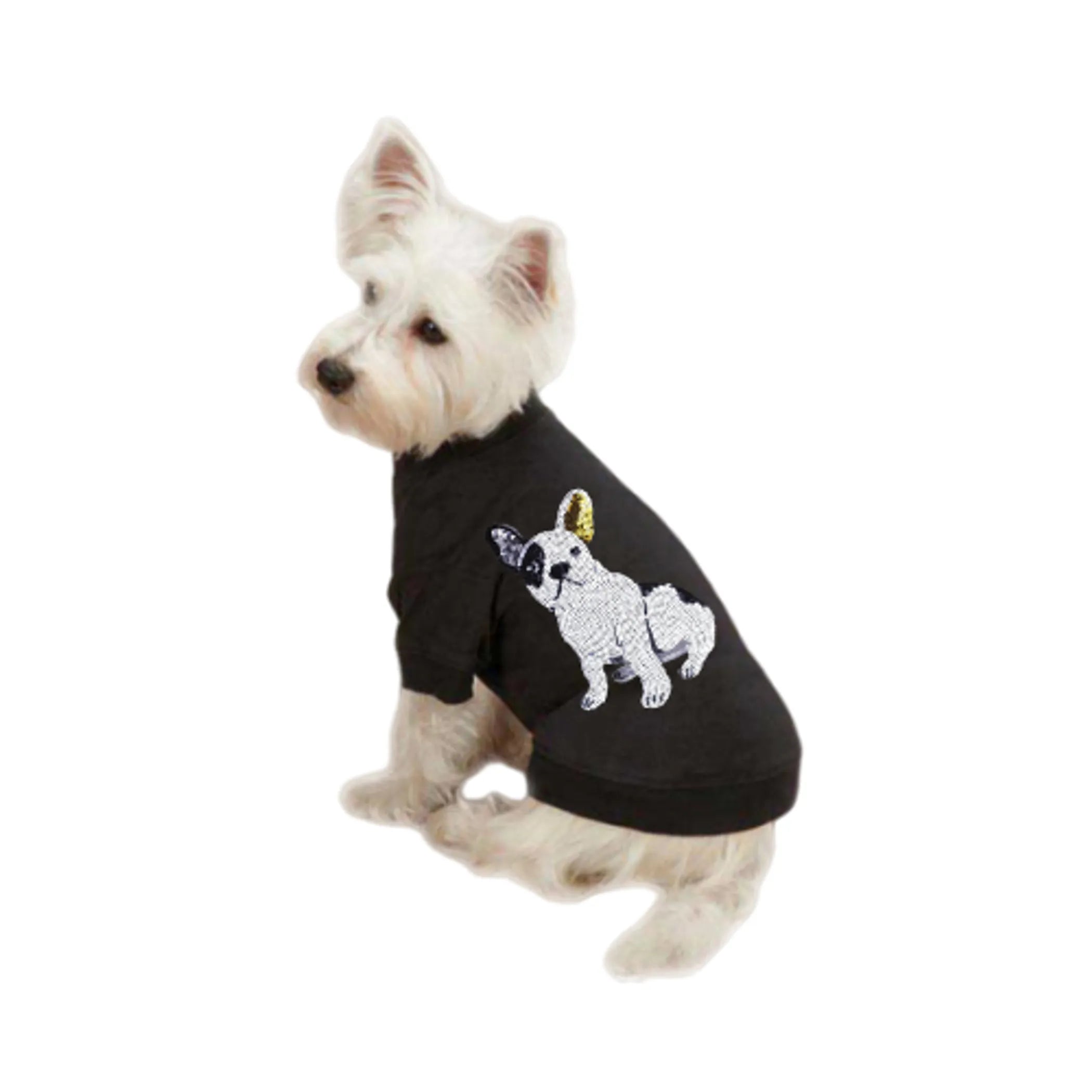 Frenchie Sequin Tee for stylish dogs by Bark Fifth Avenue, featuring shiny sequins and comfortable dog clothing.
