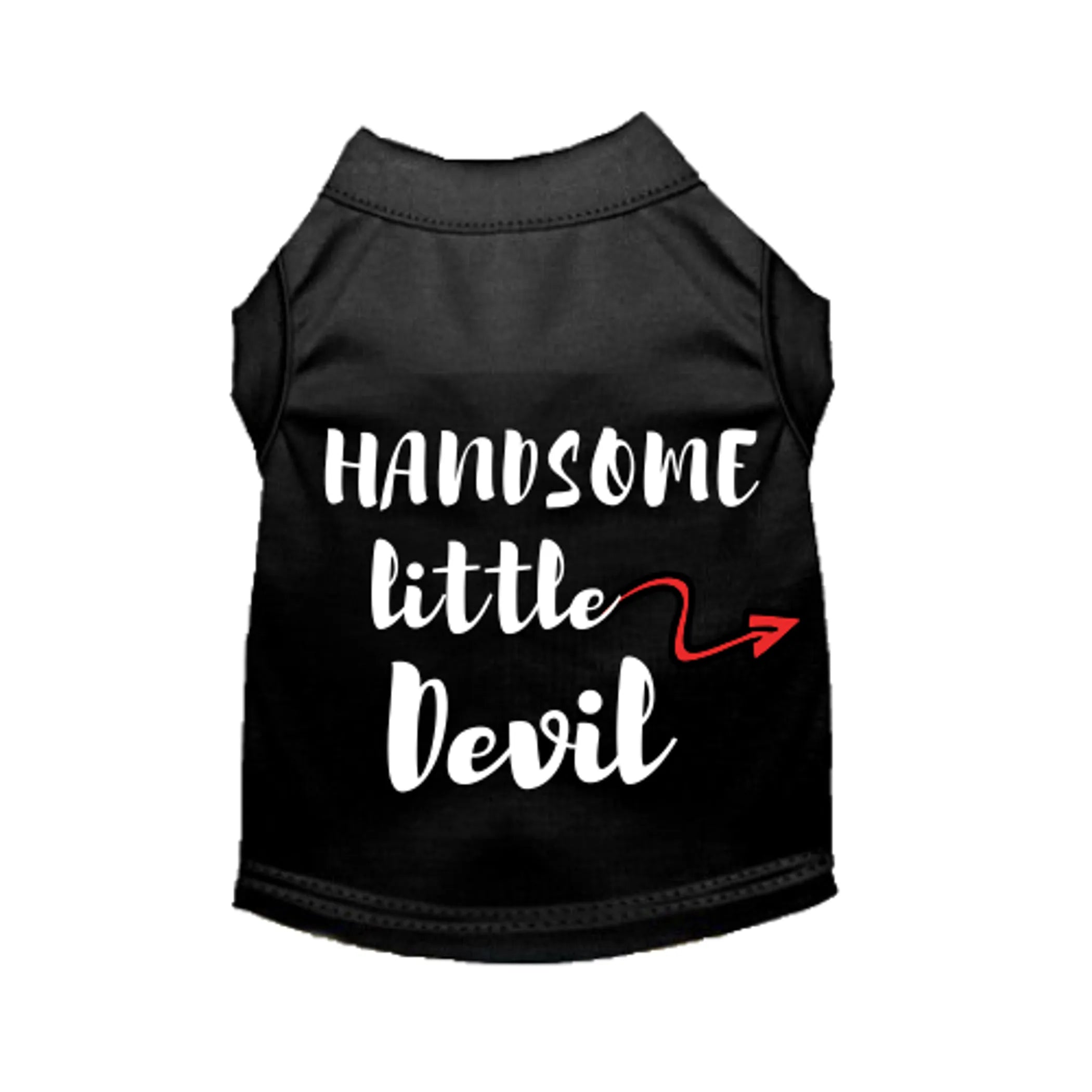Cute dog wearing Bark Fifth Avenue Little Devil Dog Shirt, stylish pet clothing for small dogs with a playful devil design.