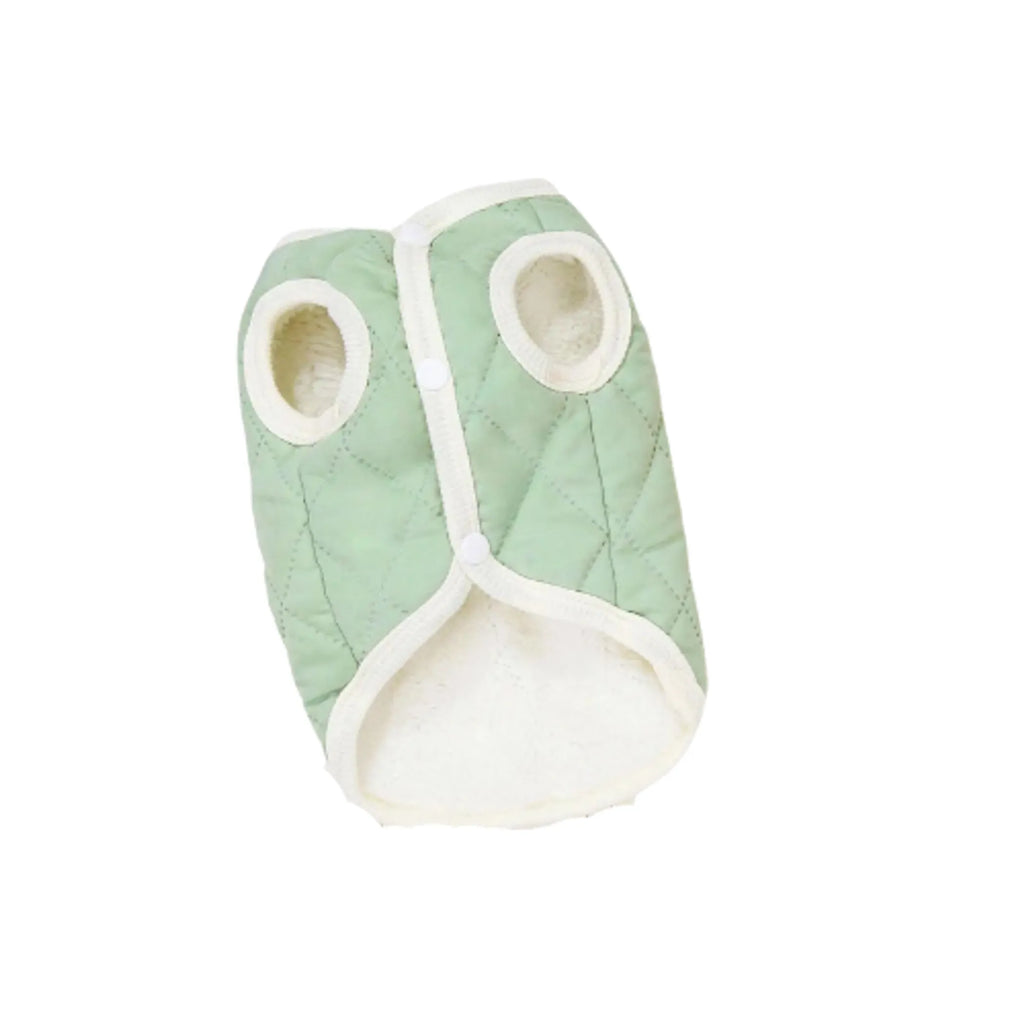 Dog wearing Bark Fifth Avenue Quilted Sniffany Puff Vest, stylish dog coat with quilted design for warmth and comfort.