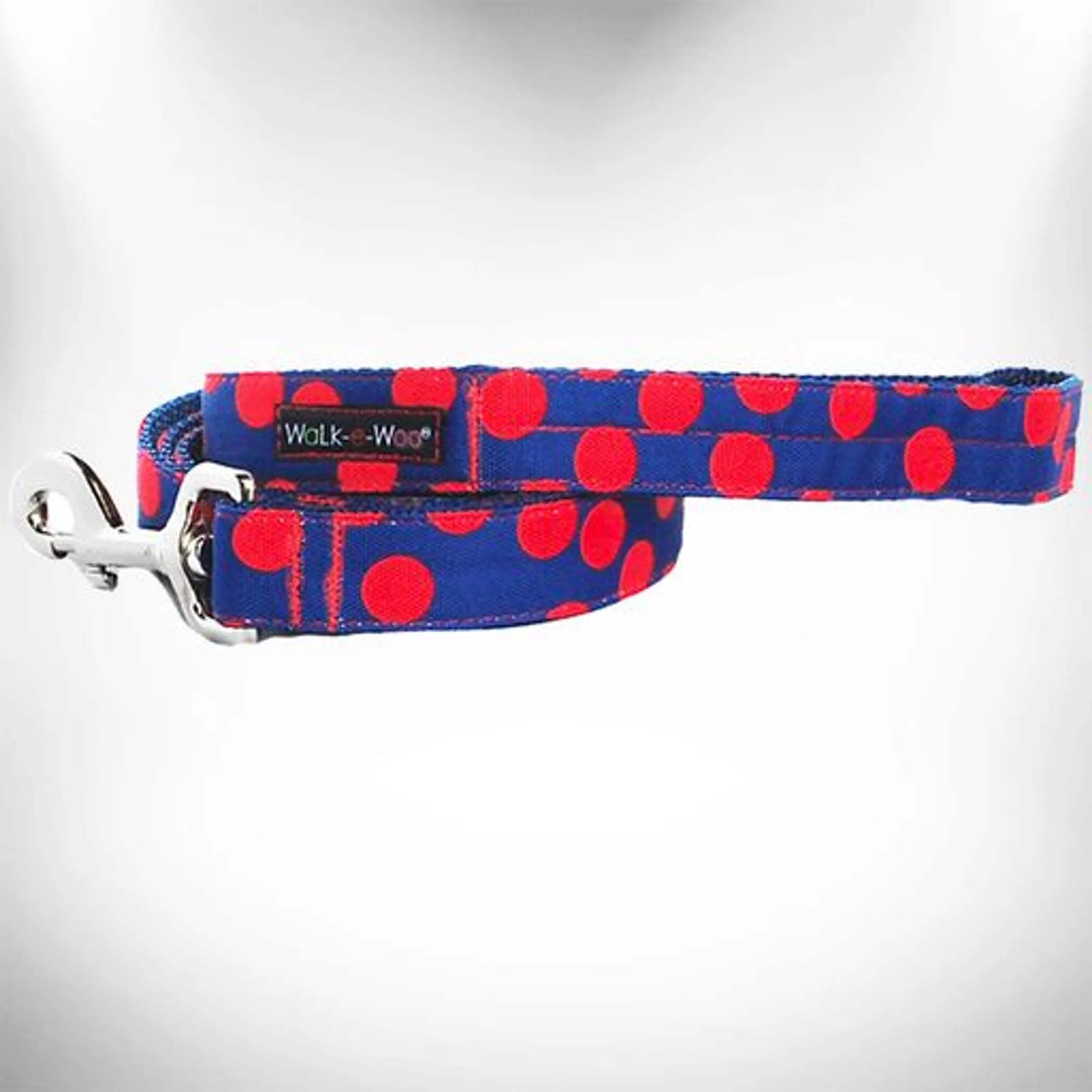 Polka dot dog lead by Walk-e-Woo, durable dog collar with playful polka dot pattern and sturdy clasp for pets.
