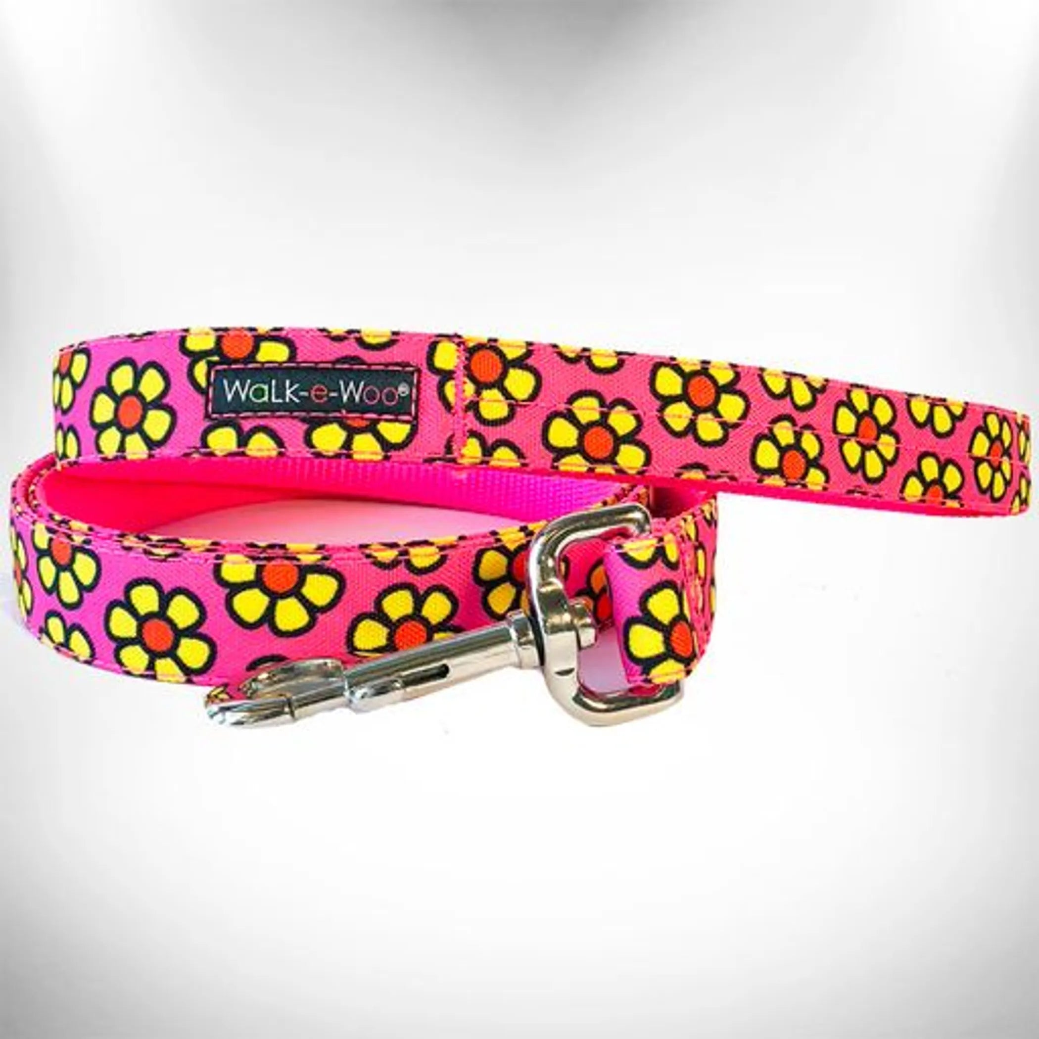 Flower dog lead by Walk-e-Woo, colorful nylon leash with floral pattern for small and medium dogs, adjustable and durable.
