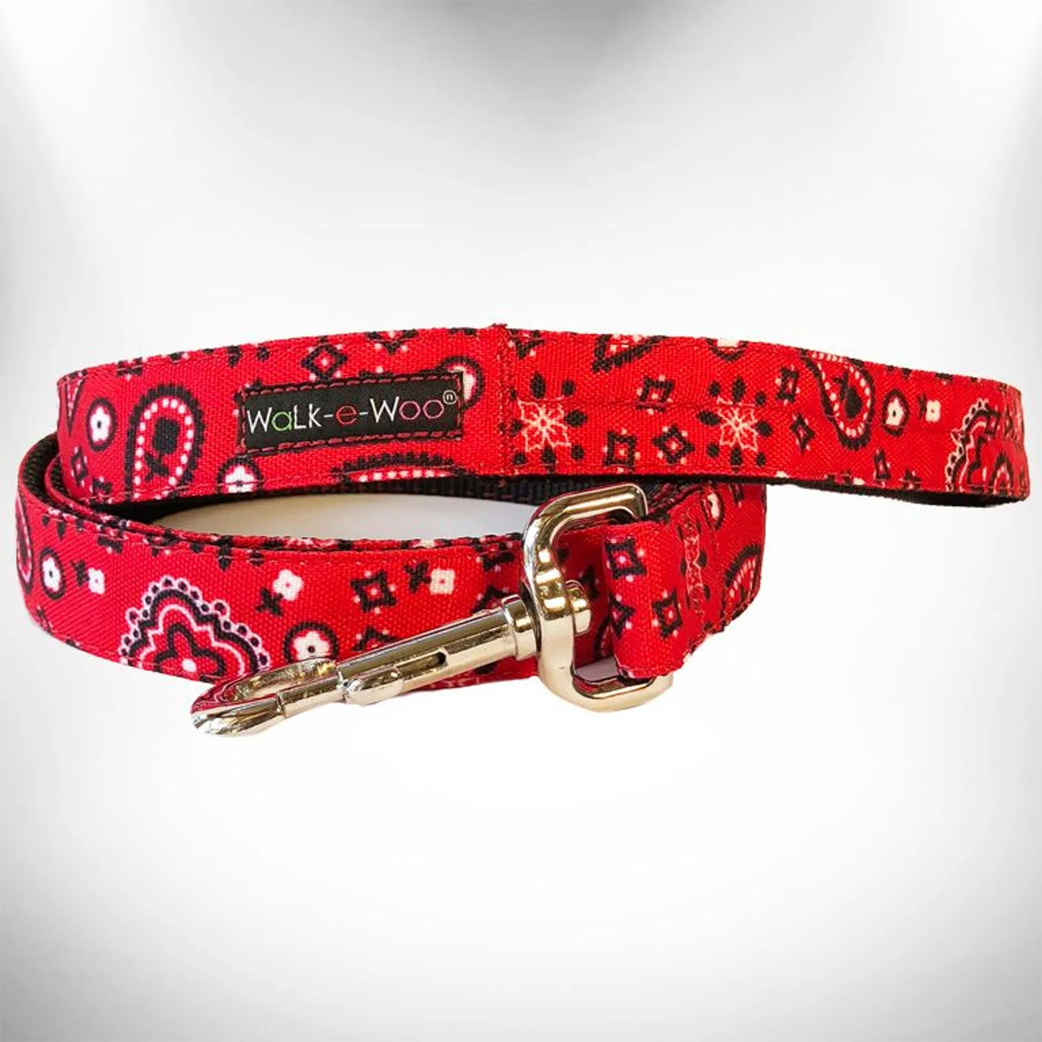 Walk-e-Woo bandana dog lead in vibrant colors, durable nylon material, designed for stylish and secure walking.