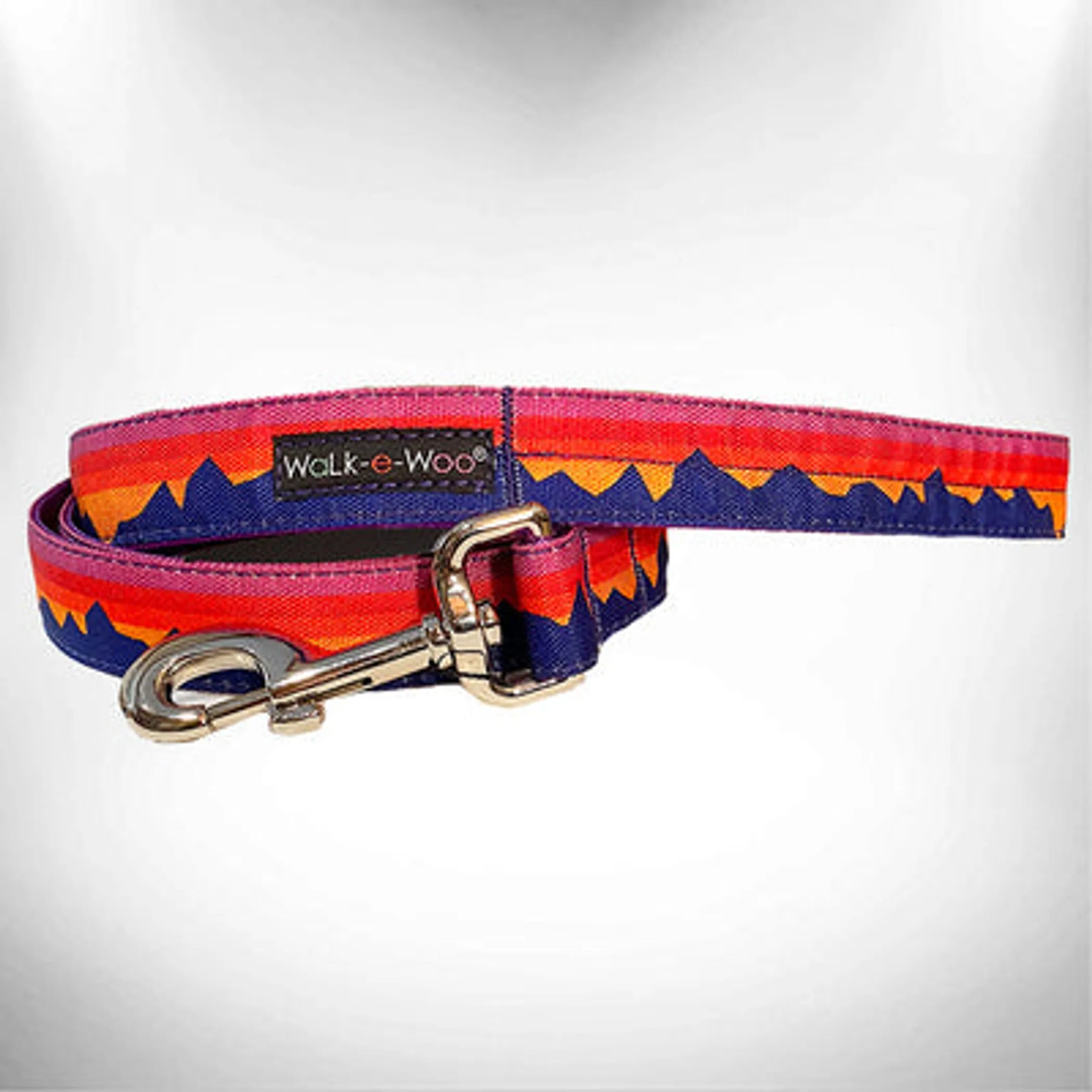 Walk-e-Woo mountain dog lead attached to a sturdy dog collar, designed for large dogs, with a durable woven fabric and metal clasp.