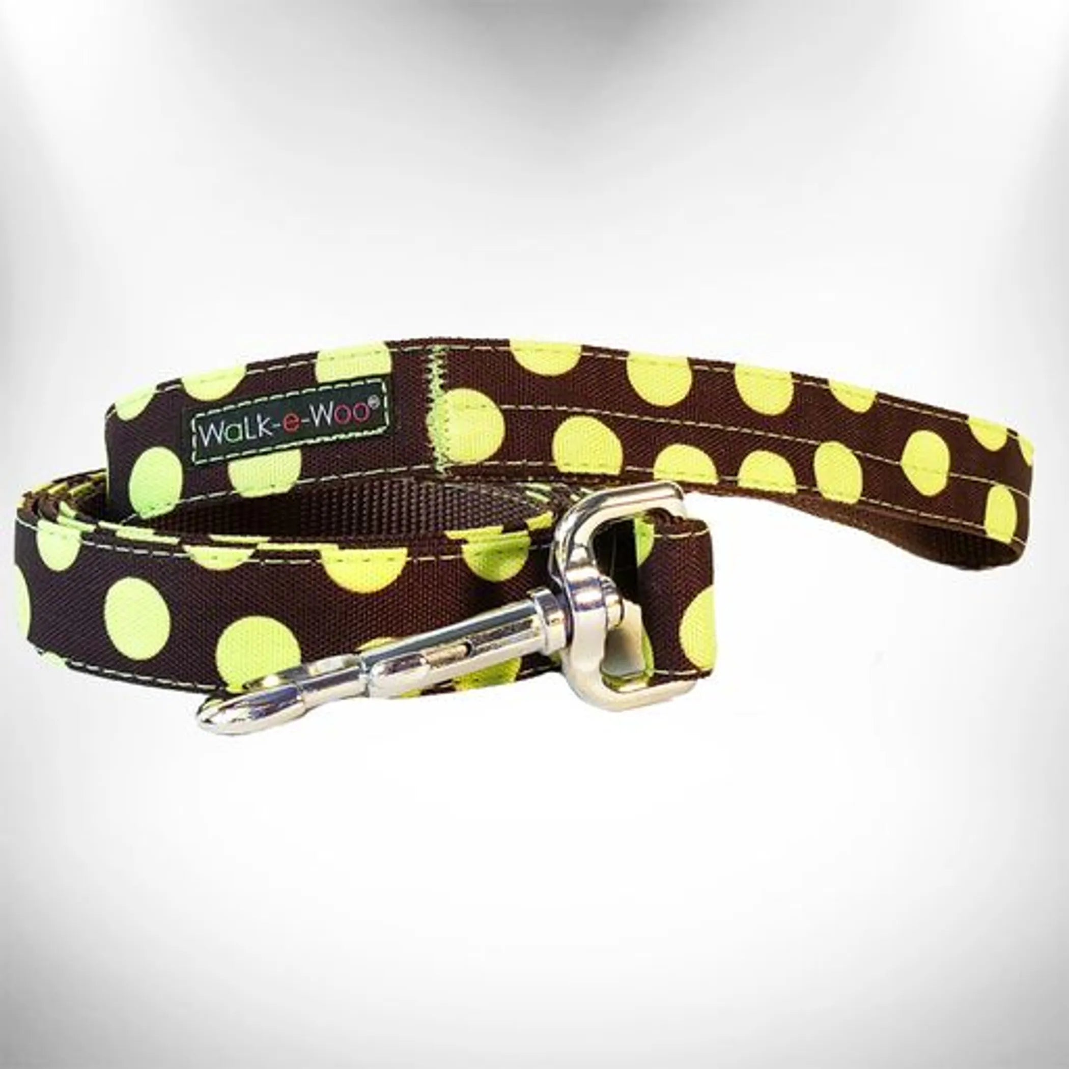 Polka dot dog lead by Walk-e-Woo, featuring a colorful fabric leash with polka dot pattern for walking your dog.