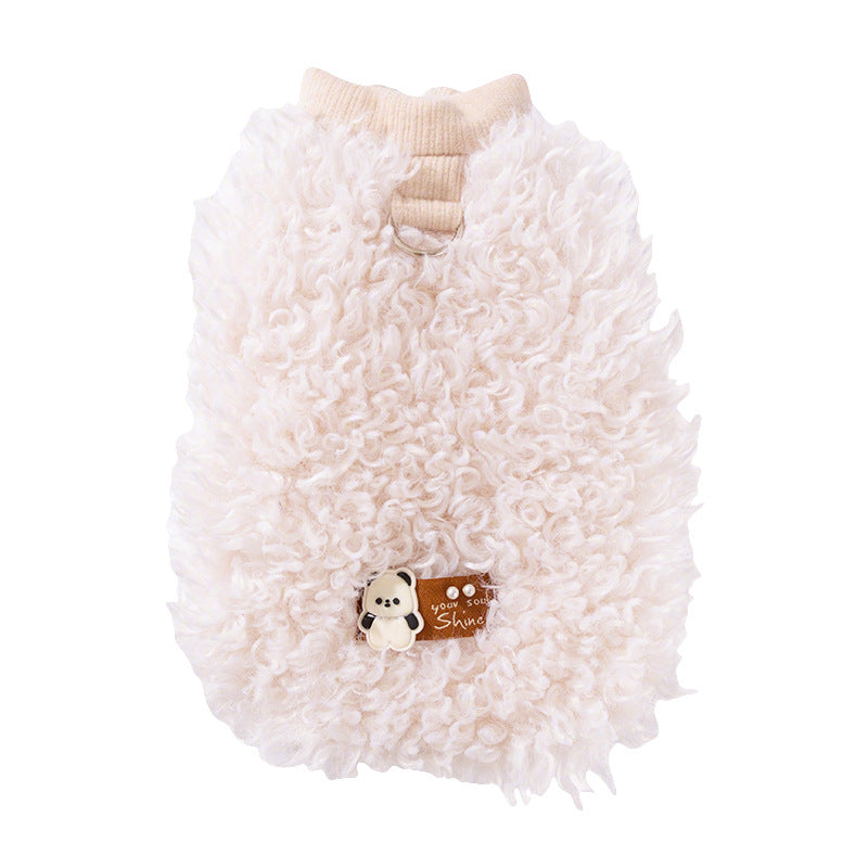 The Fluffy Sheep Wool Pet Vest, The Cute Panda Badge And The Warm Winter Coat Are For Small Cats And Dogs