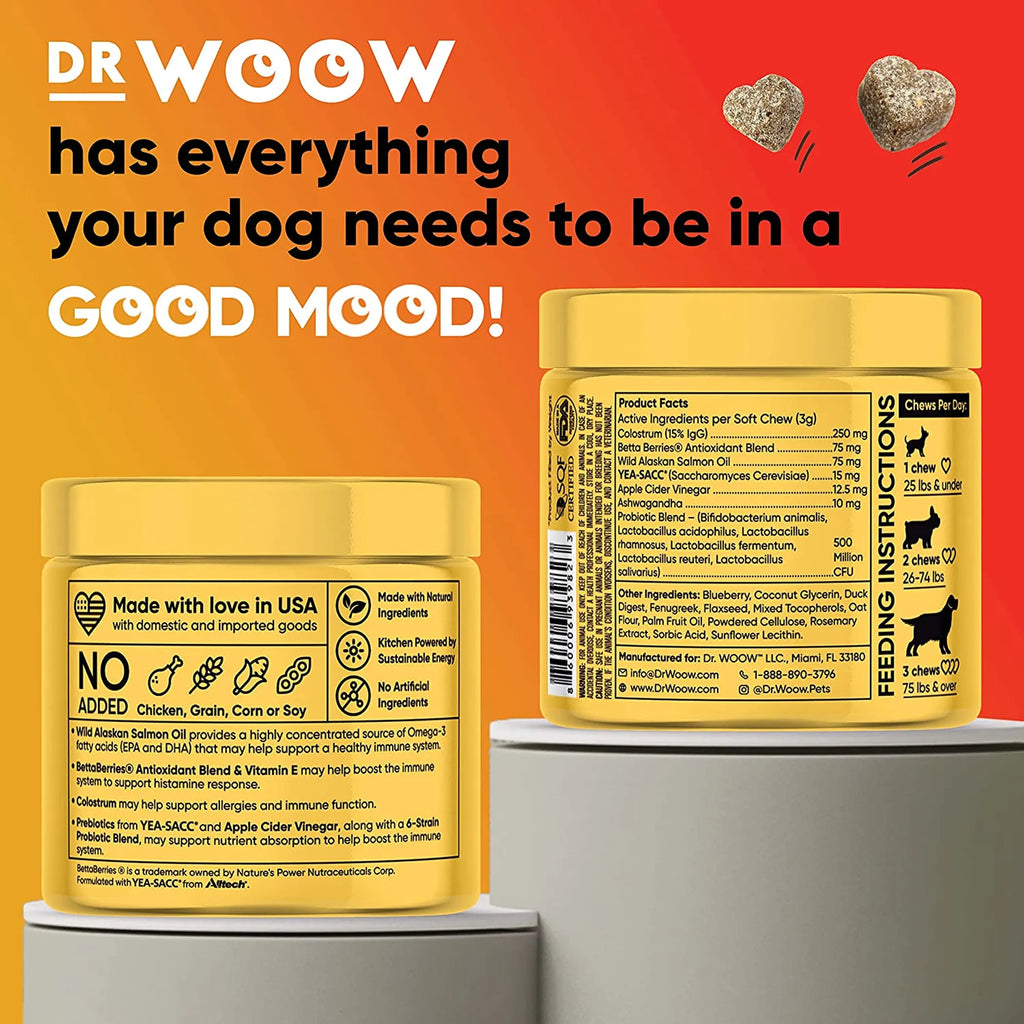 DR WOOW Allergy and Immunity Soft Chews for pets, soft chew supplements supporting animal health and immune system.