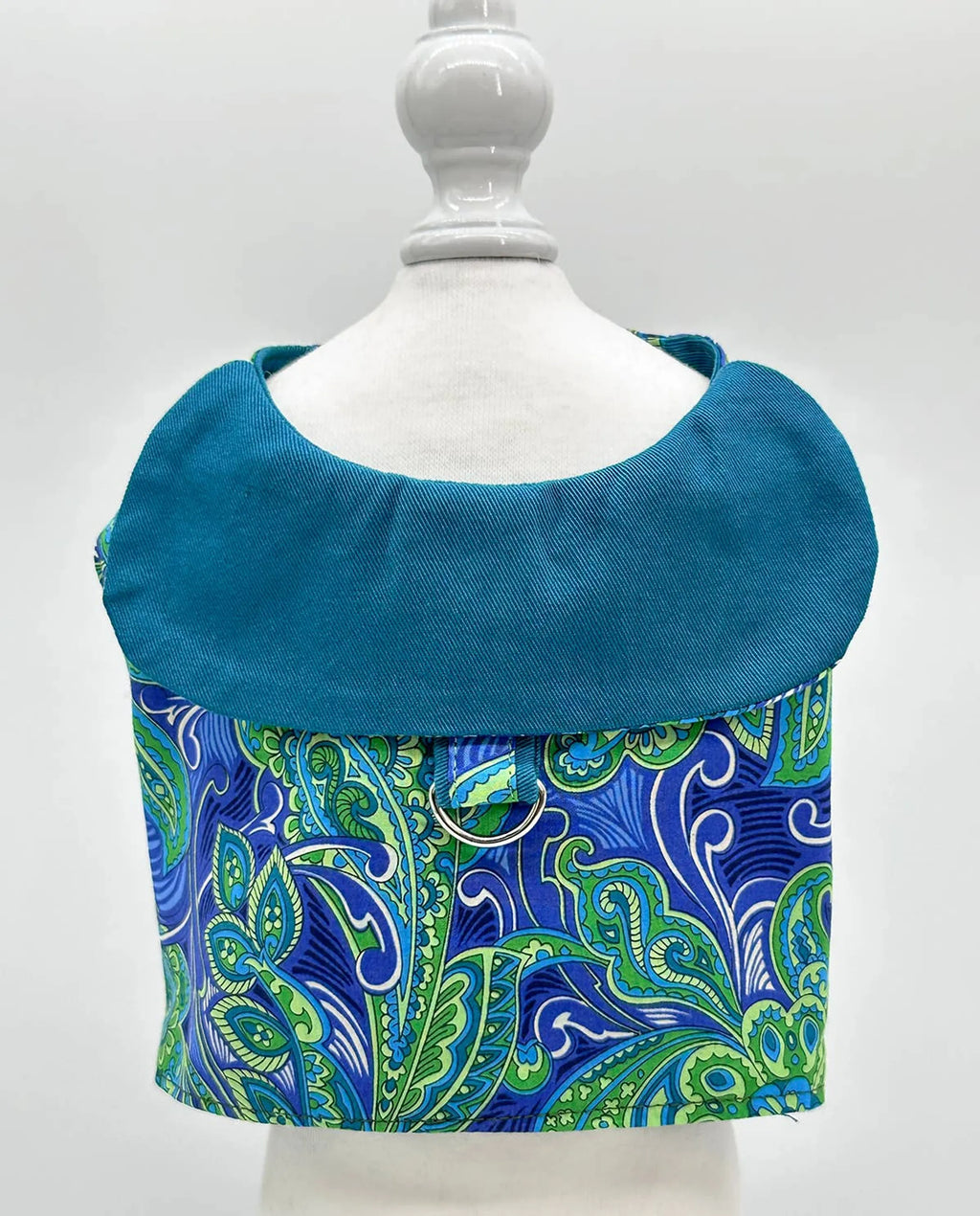 DoggieCoutureNY "Pretty in Paisley" vest-style harness for dogs, featuring a colorful paisley pattern on a soft fabric.