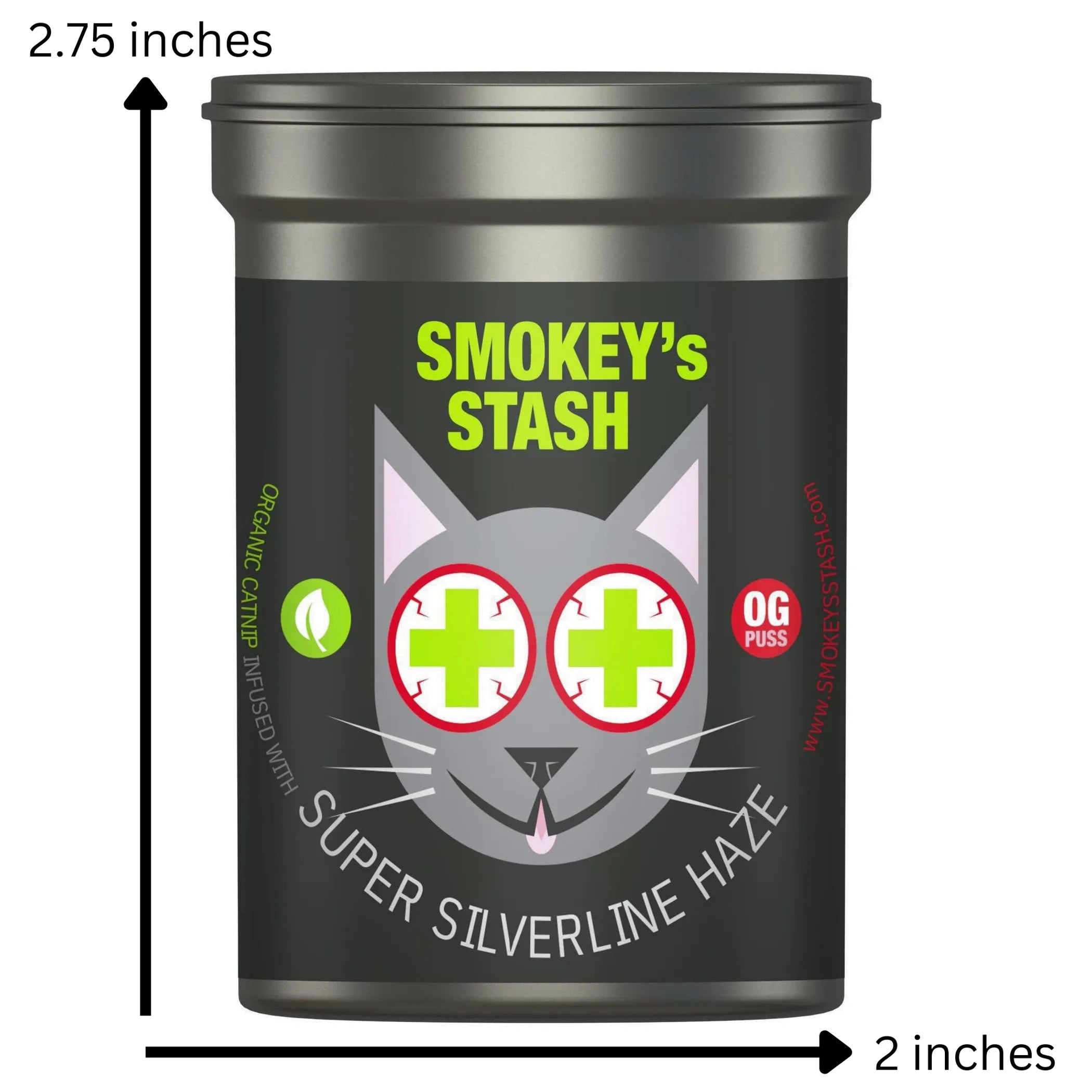 Smokey's Stash Silvervine Haze cat treats featuring silvervine and catnip, displayed in a resealable pouch.