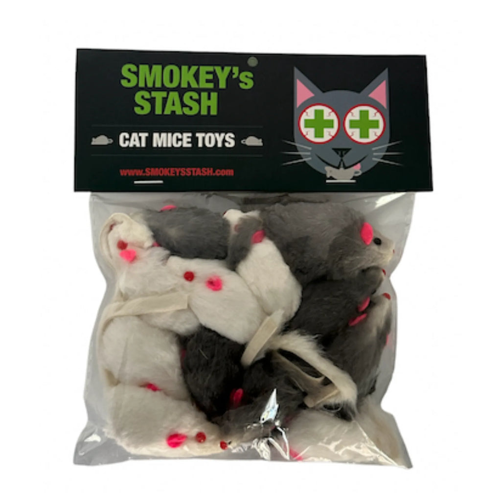 Smokey's Stash rabbit fur mouse cat toy with a soft, furry design, perfect for playful cats.