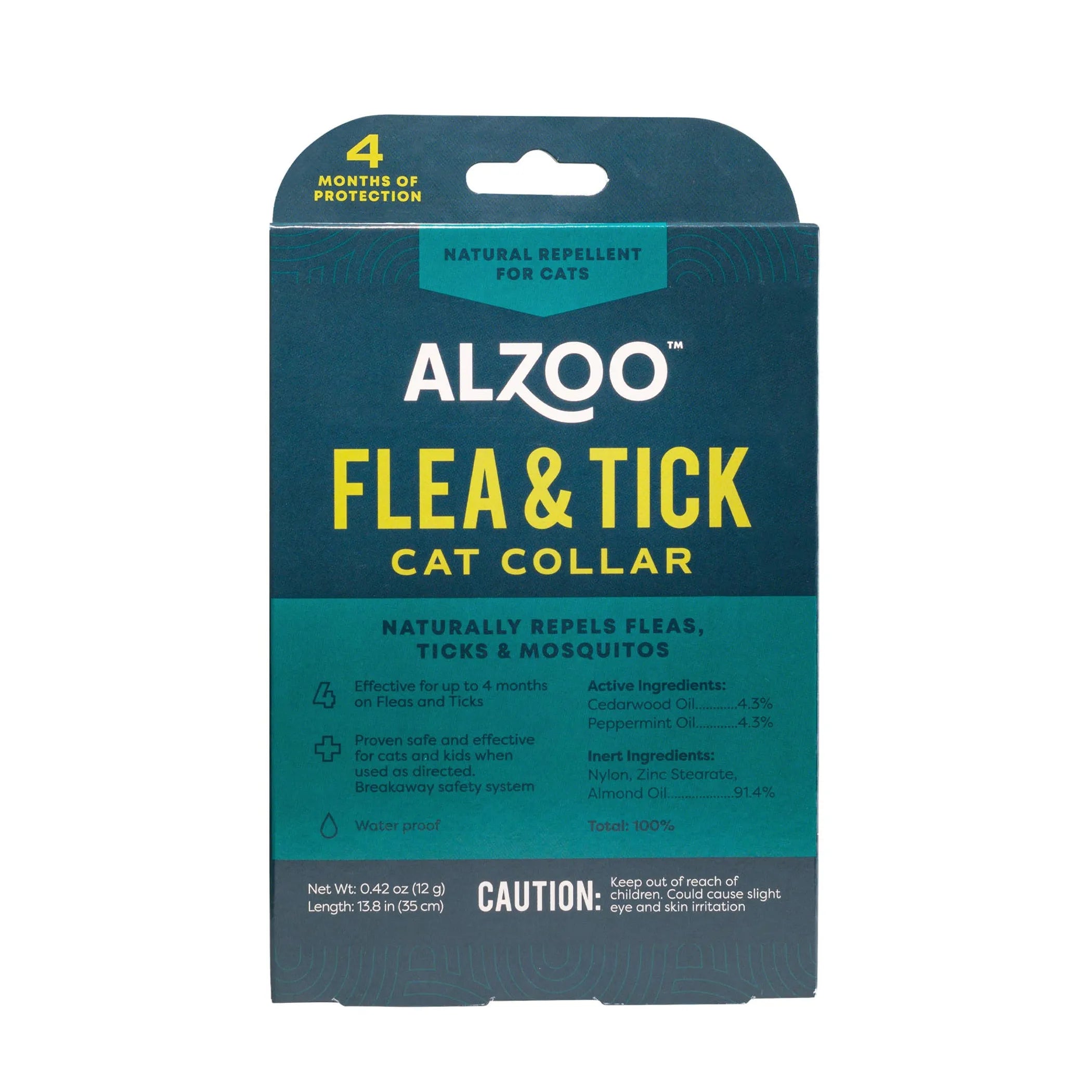 ALZOO plant-based flea and tick collar for cats, adjustable and safe, with a natural herbal design for pest protection.