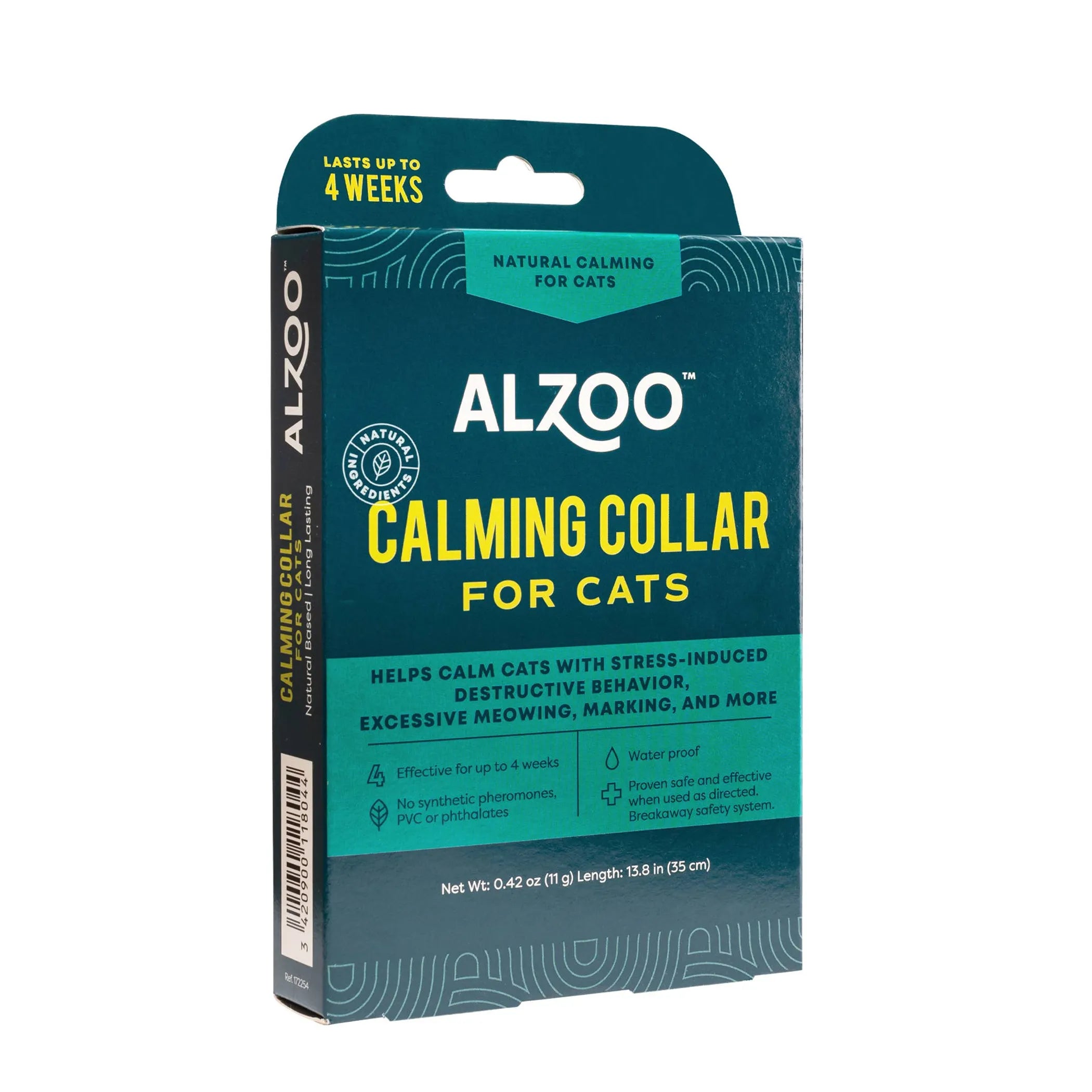 ALZOO plant-based calming cat collar with adjustable strap, designed to soothe cats and promote relaxation.