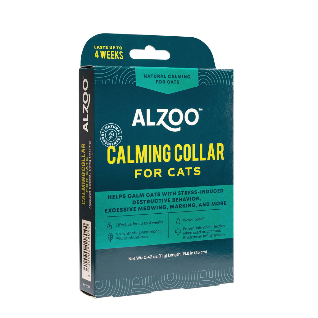 ALZOO plant-based calming cat collar with adjustable strap designed to soothe cats and promote relaxation.