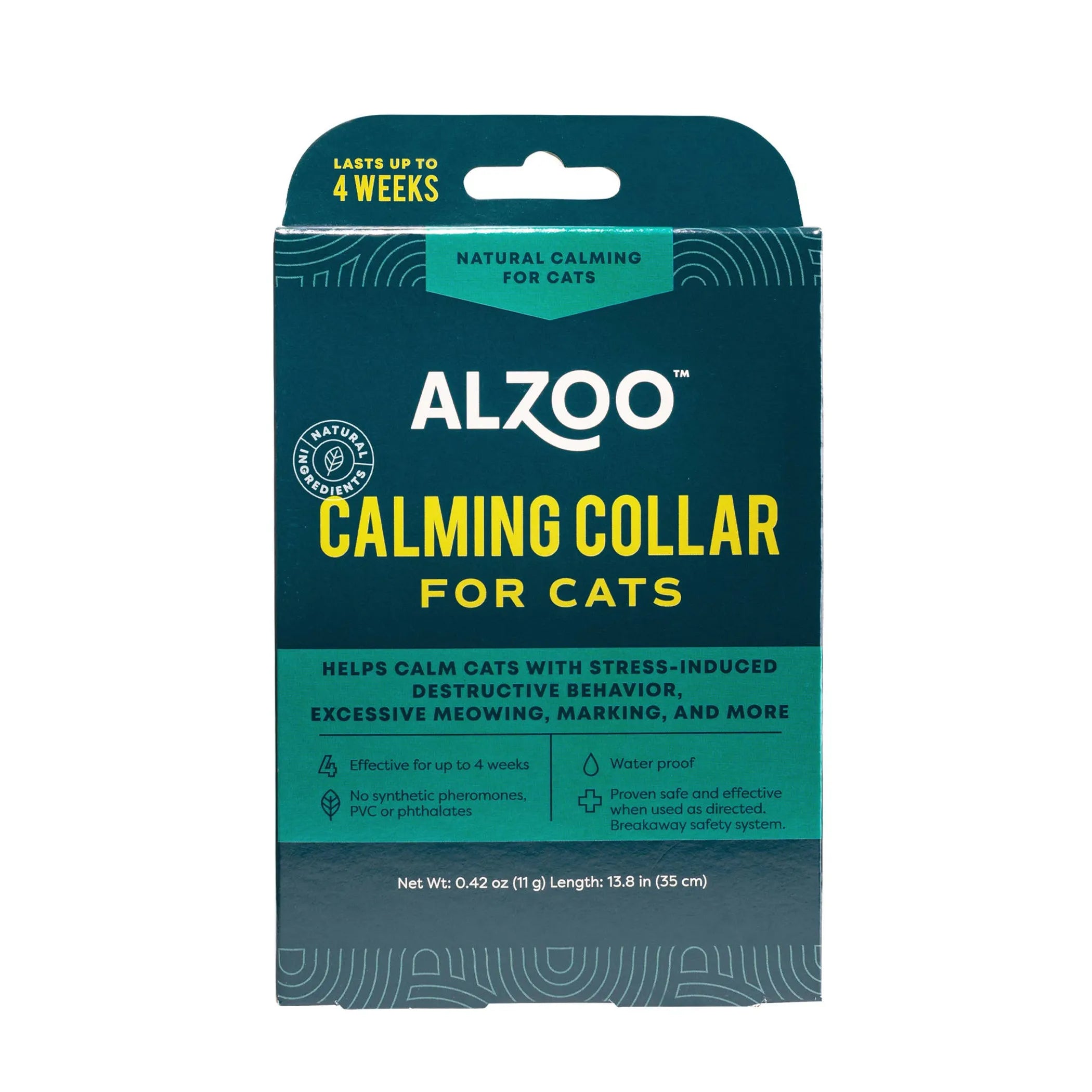 ALZOO plant-based calming cat collar with adjustable strap and subtle floral design for soothing feline comfort.