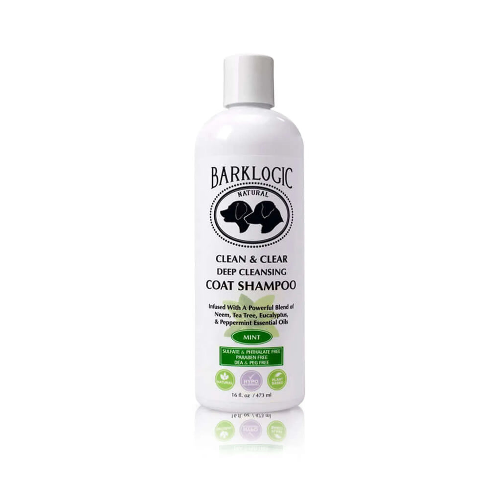 Pet dog with shiny coat using BarkLogic Clean & Clear Deep Cleansing Coat Shampoo by Logic Products for clean, healthy fur.
