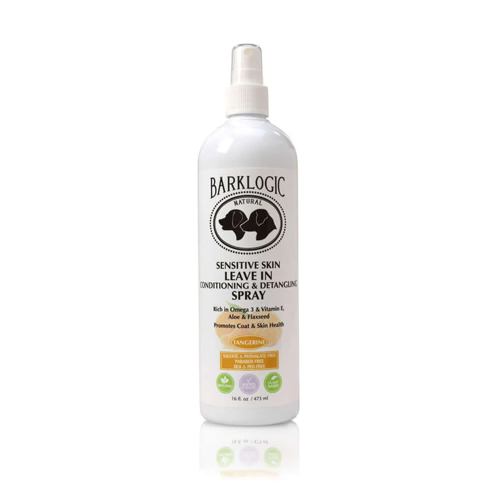 BarkLogic Sensitive Skin Pet Conditioner spray for detangling and conditioning, with natural formula for gentle pet care.