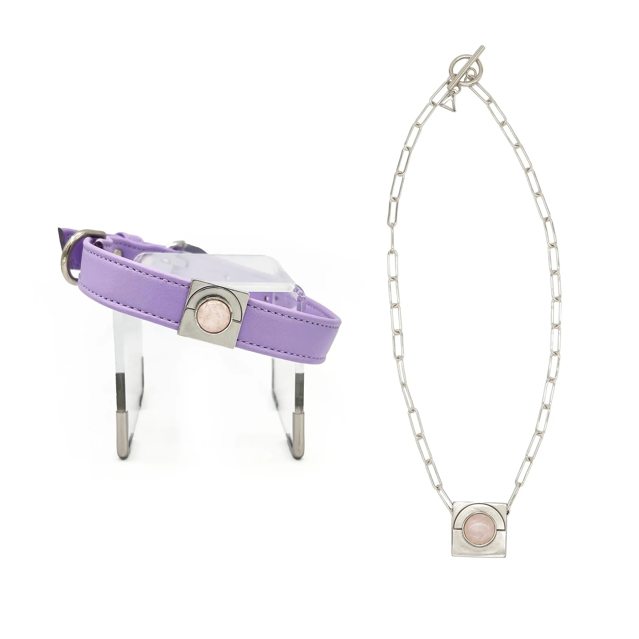 Lavender rose pet gift set with matching accessories for pets by DIPHDA, includes collar and leash with floral design.