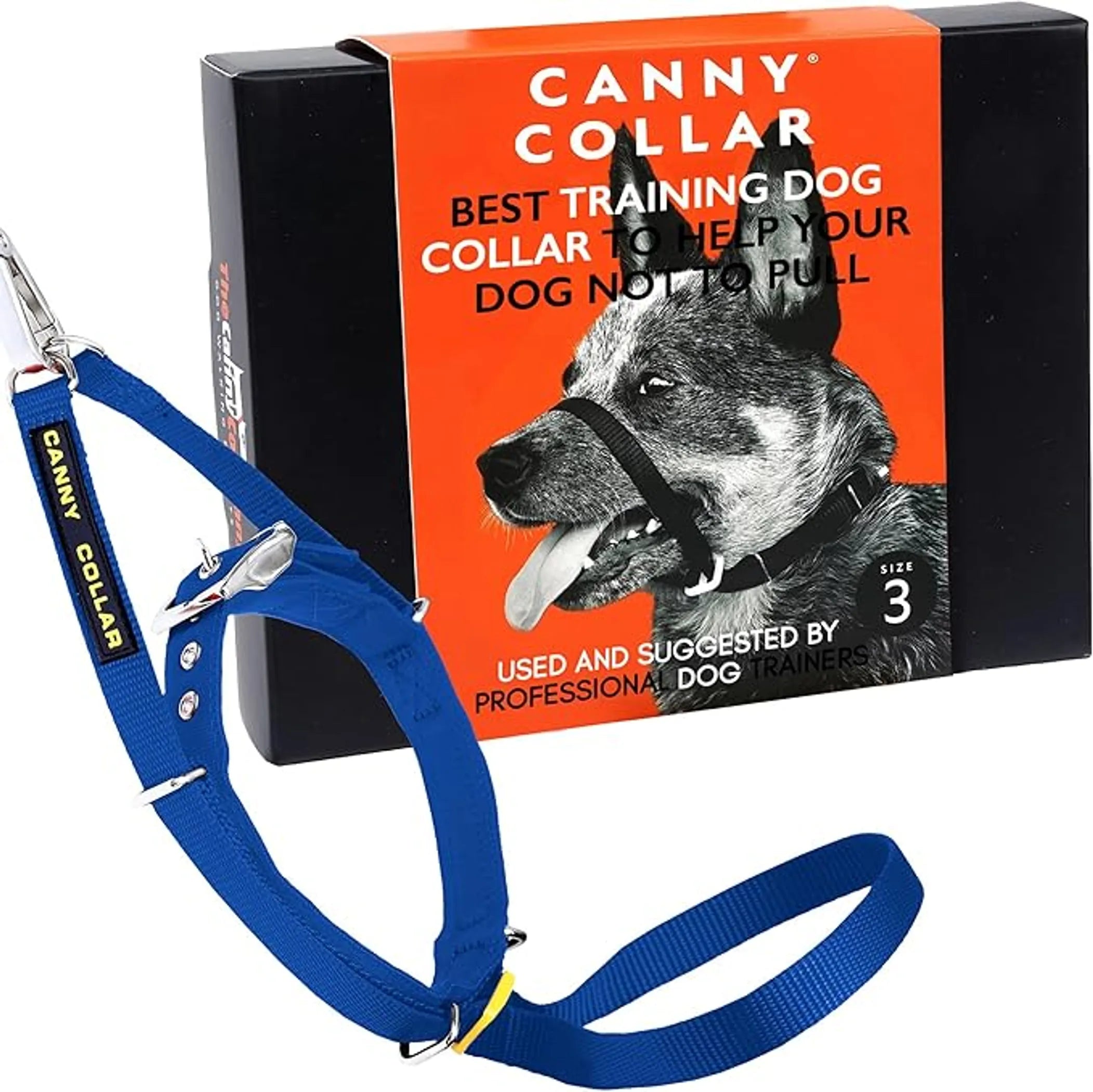 CannyCo America no-pull dog head collar with adjustable straps, gentle design, and leash attachment for humane training.
