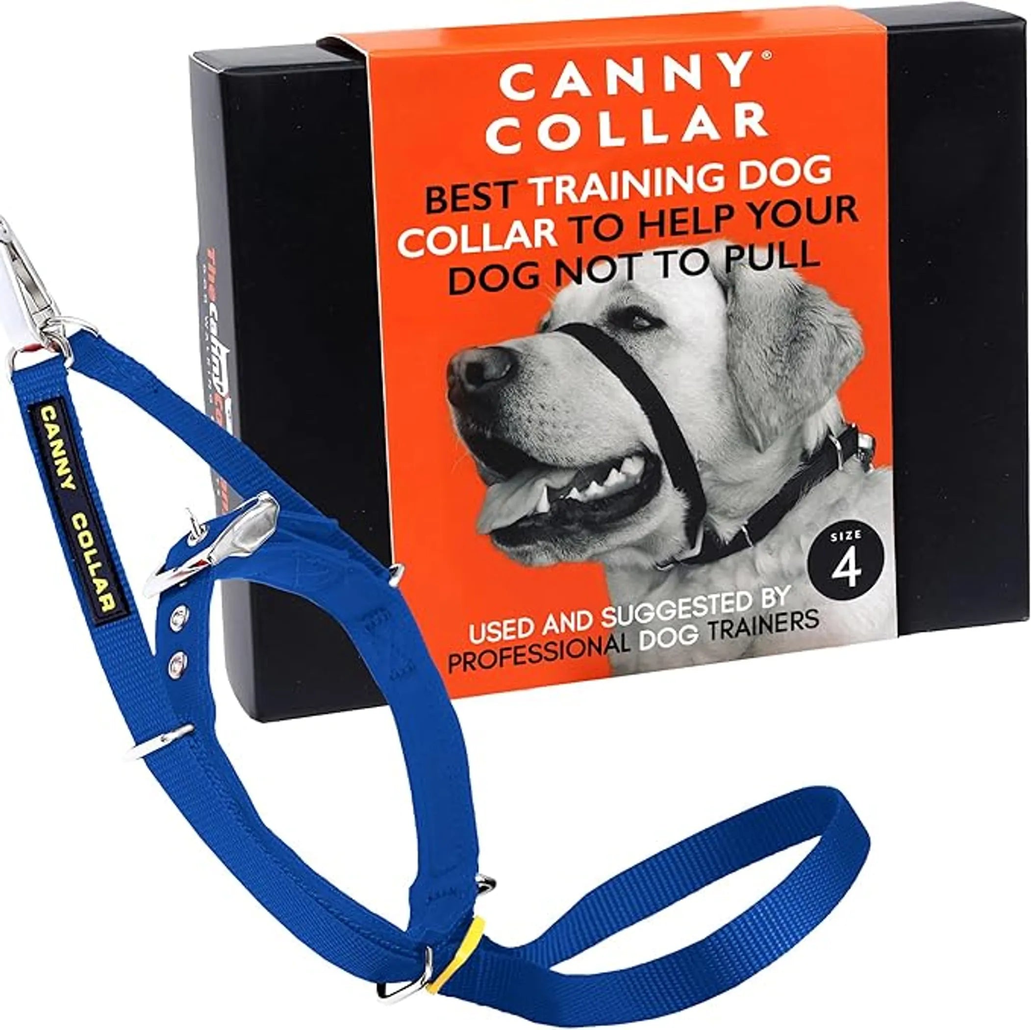 CannyCo America no-pull dog head collar with leash, gentle and humane training aid for controlling pulling during walks.