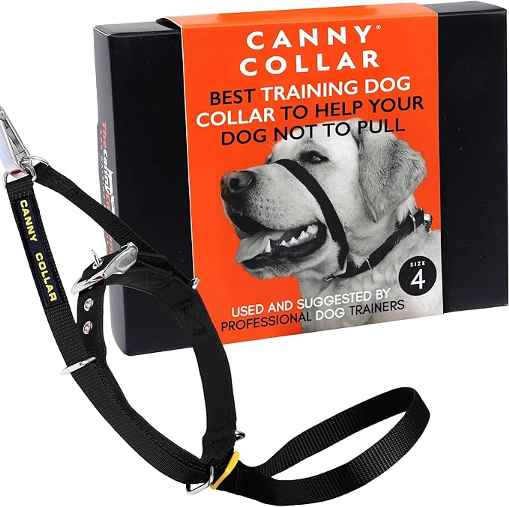 CannyCo America no-pull dog head collar for gentle leash training, showing adjustable strap and secure fit on a dog.