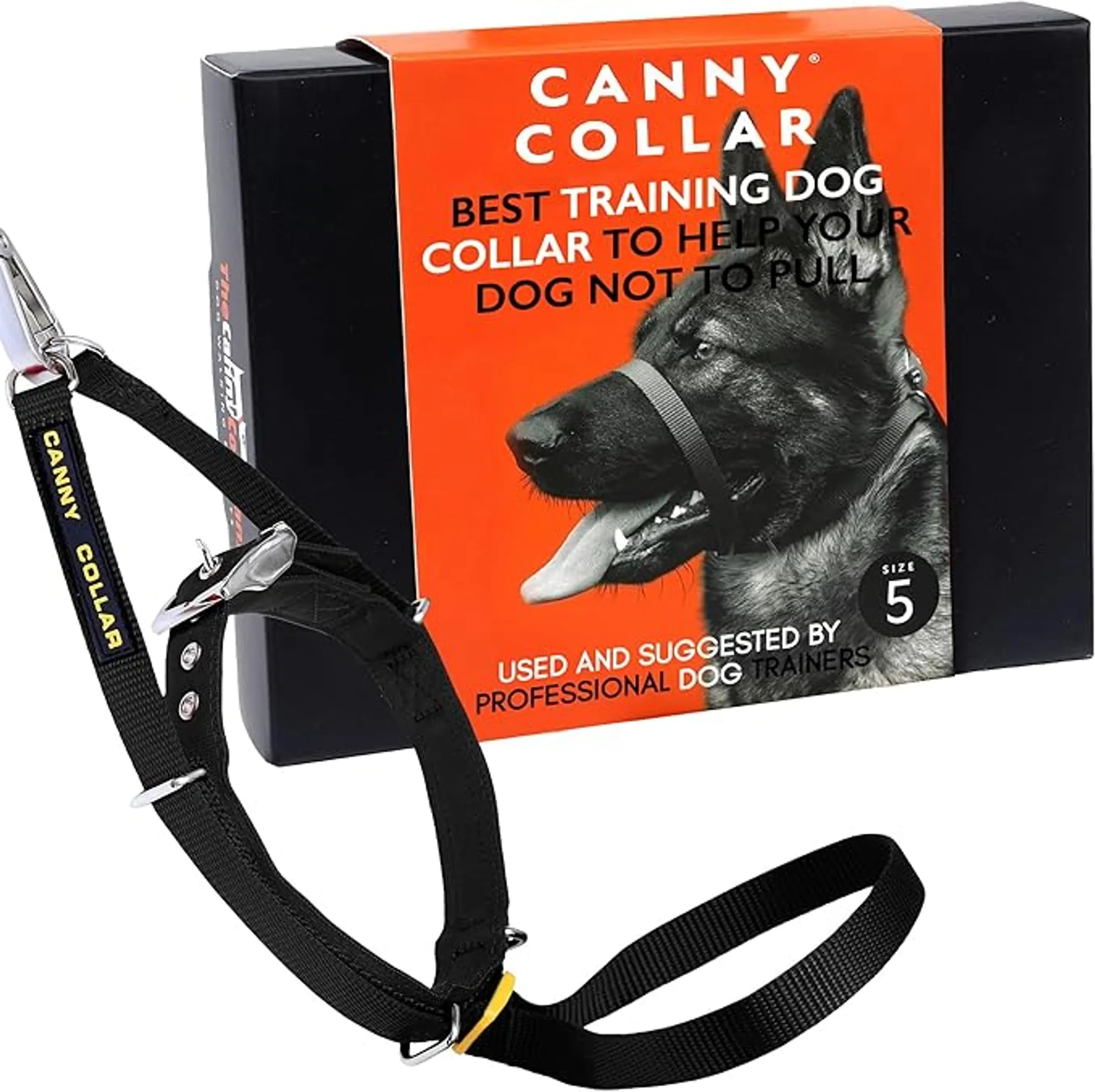 CannyCo America no-pull dog head collar with adjustable straps and leash attachment for gentle, humane training.