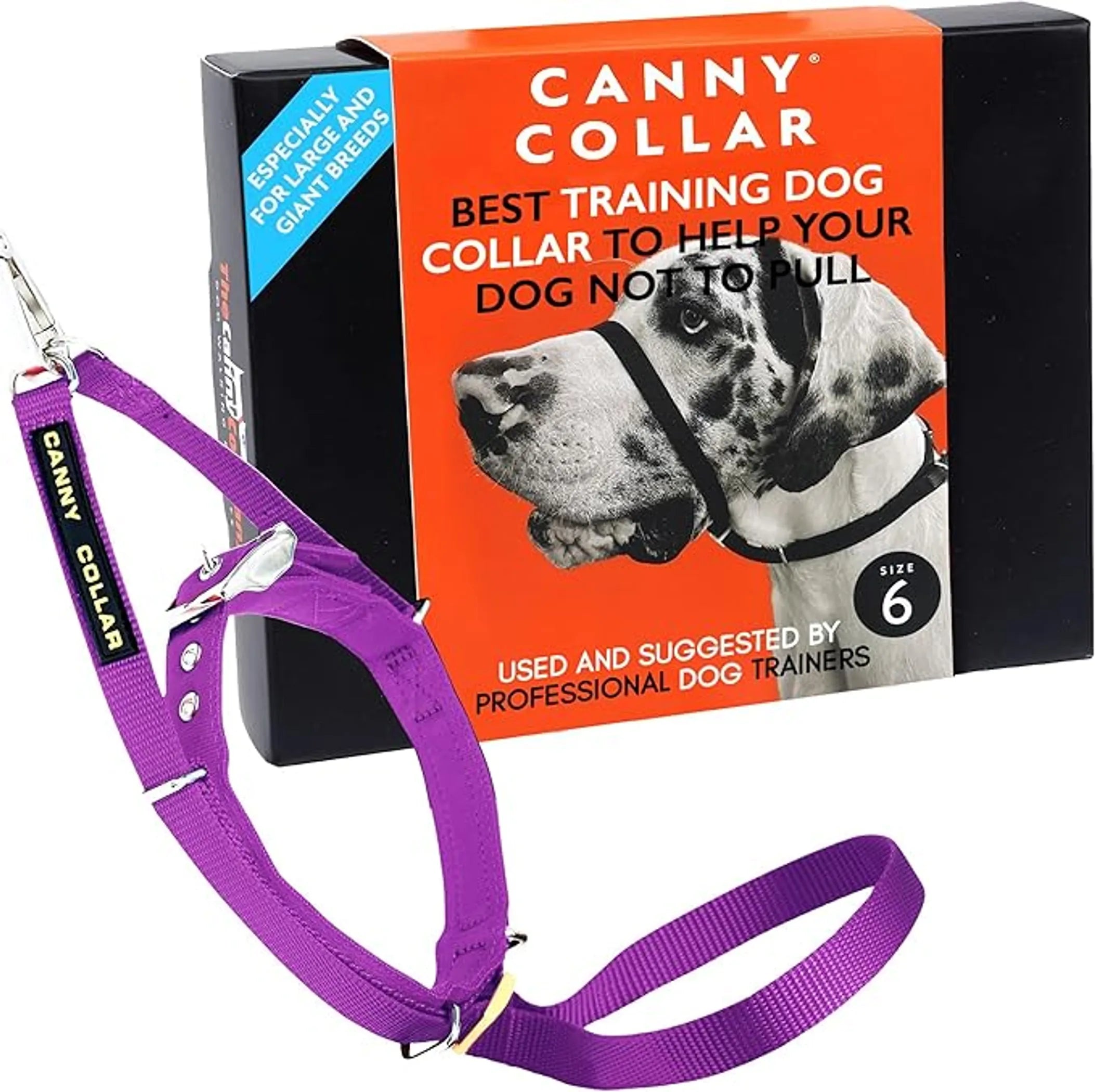 CannyCo America no-pull dog head collar shown with adjustable strap, gentle leash training aid for dogs, in black