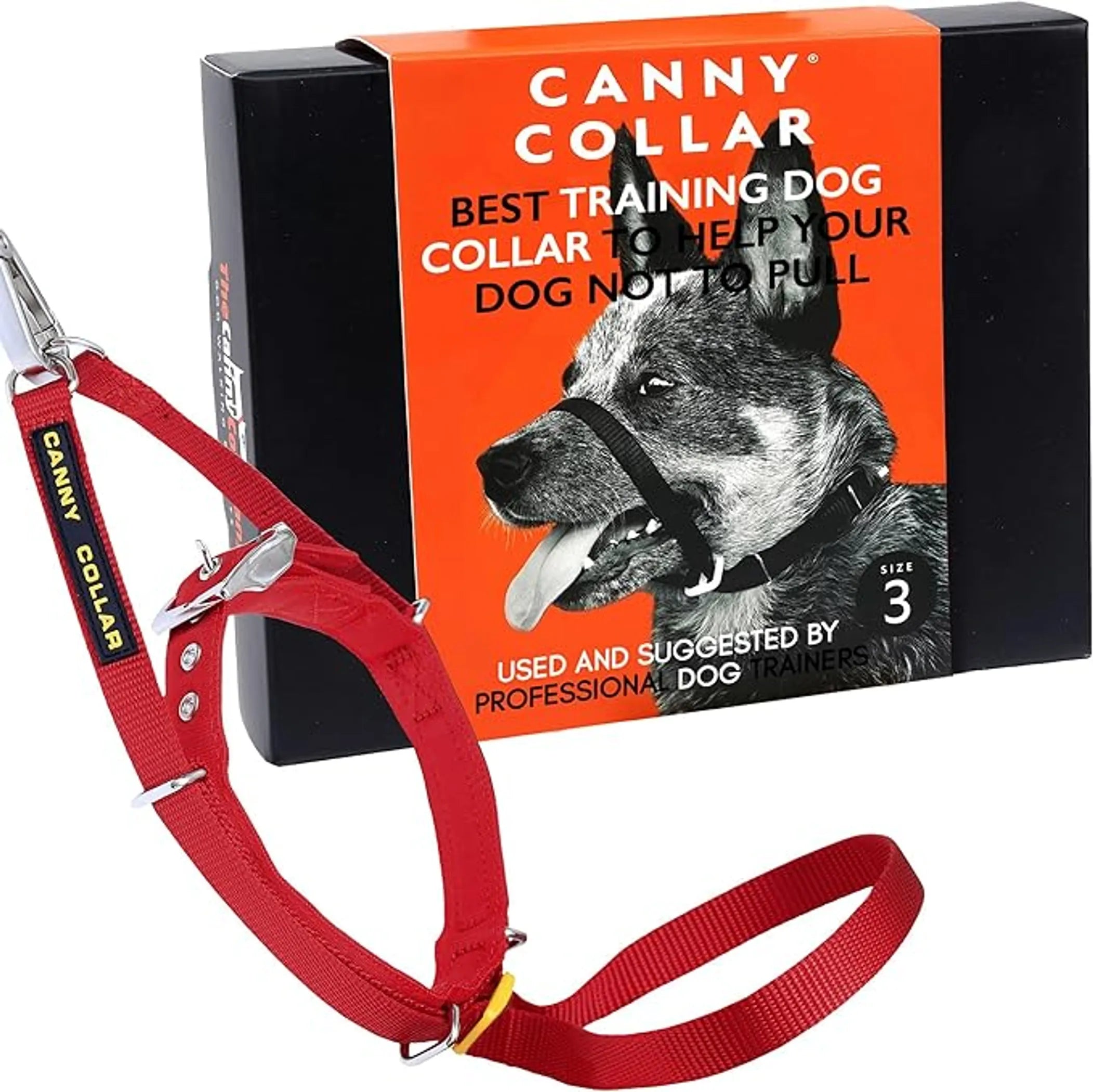 CannyCo America no-pull dog head collar for gentle leash training, showing the adjustable collar on a medium-sized dog.