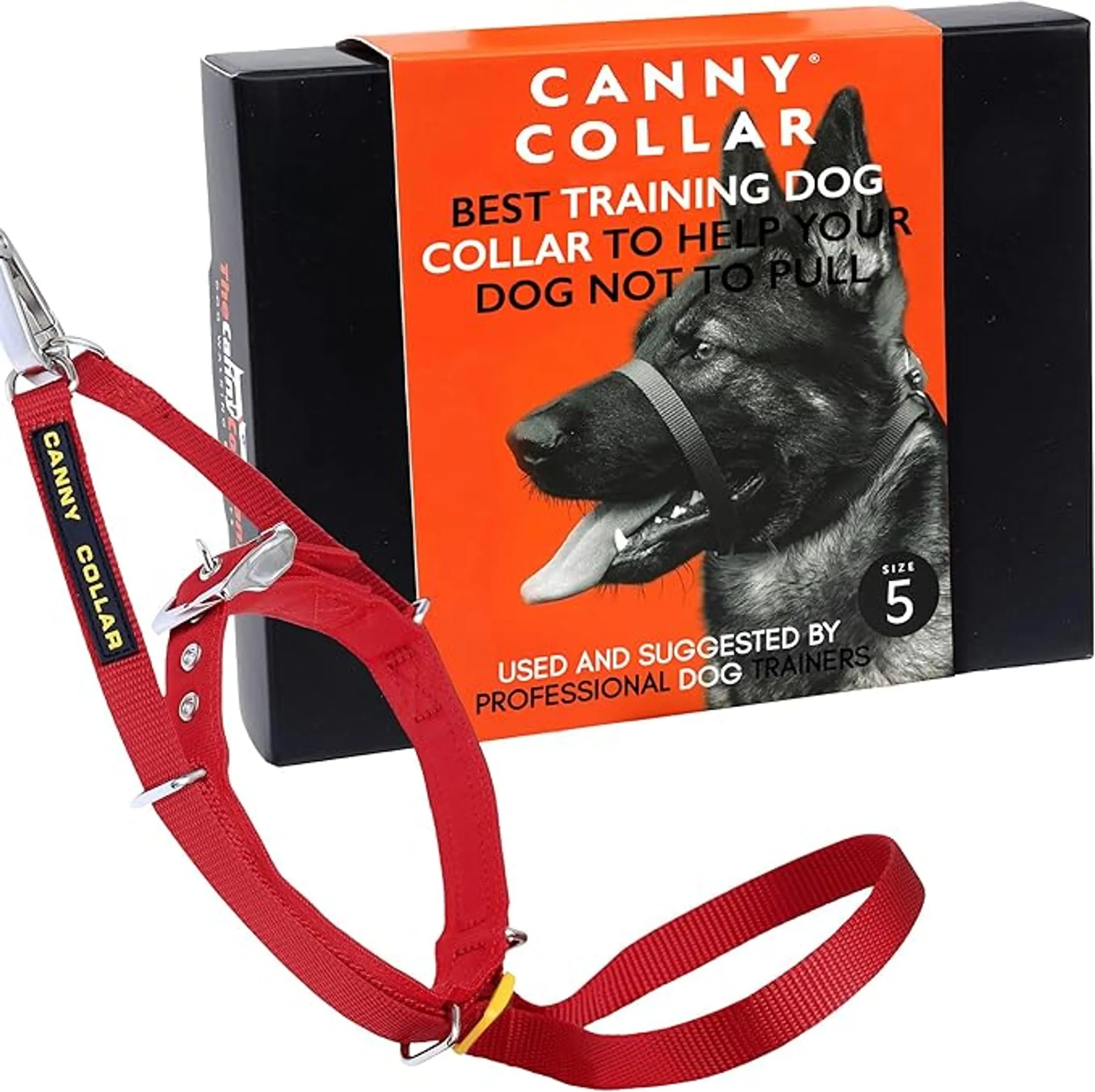 CannyCo America no-pull dog head collar for gentle leash training, showing adjustable fit and soft nylon material.