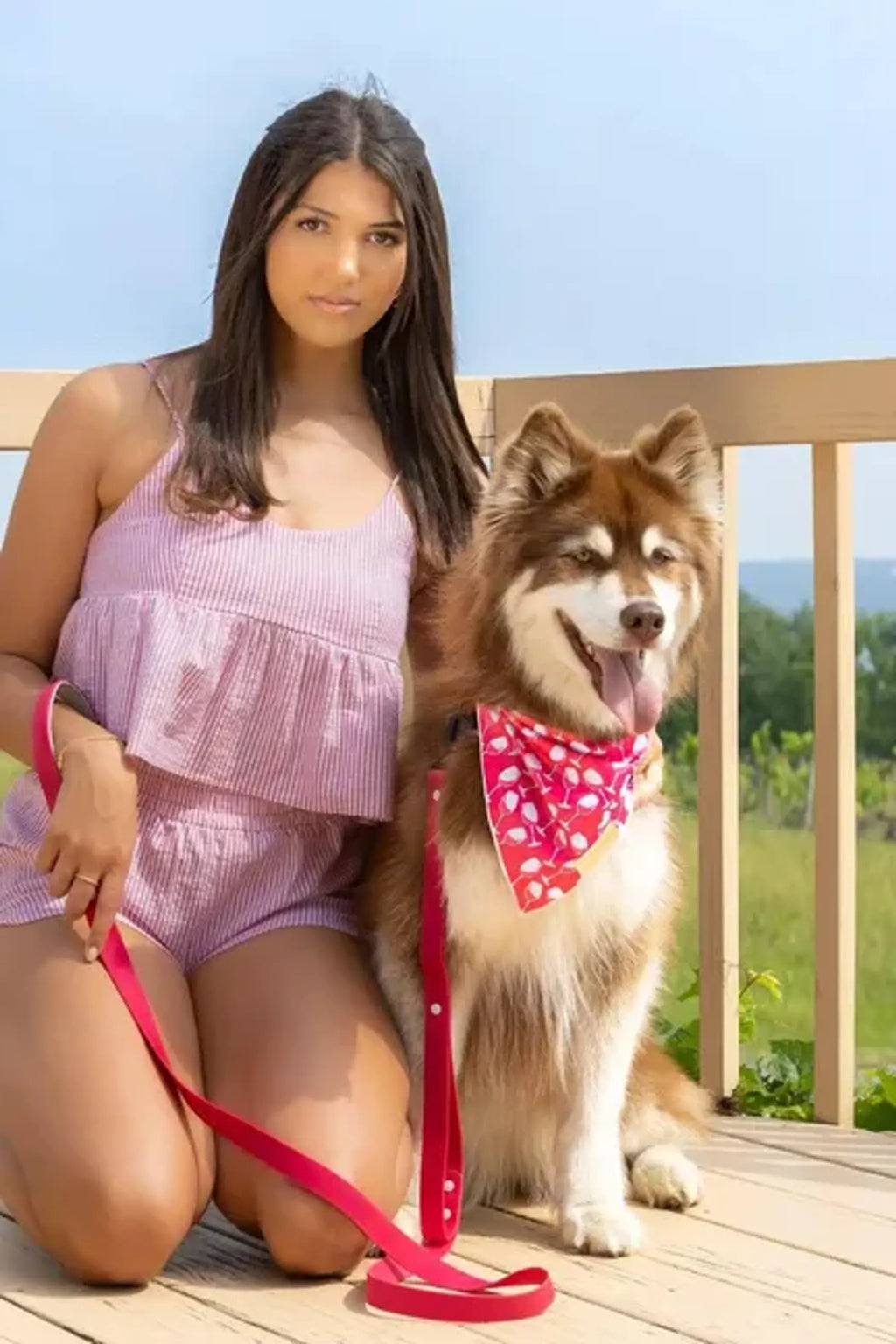 Red waterproof dog collar from Aria the Fox featuring a sturdy design and reflective details for outdoor safety.