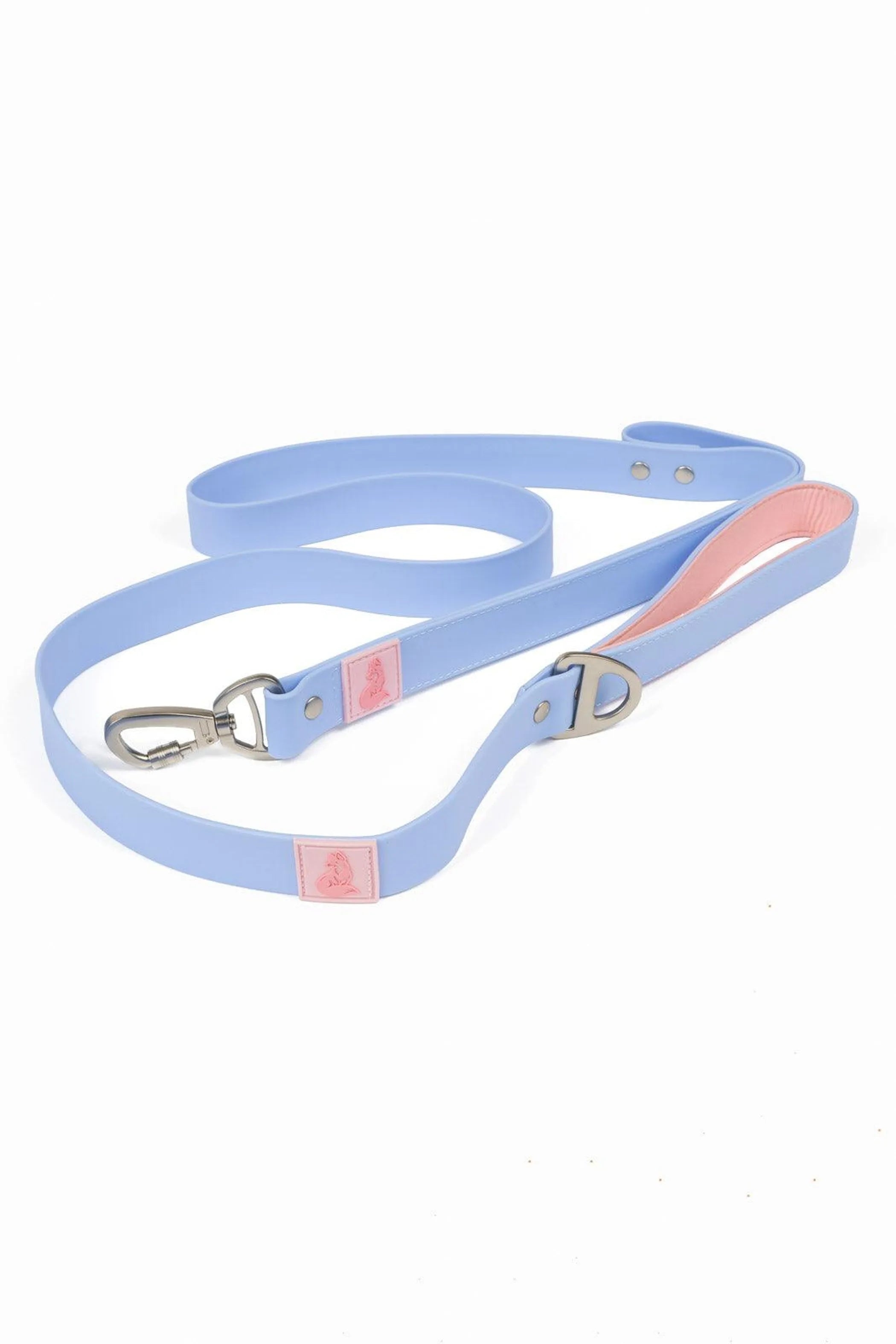 Blue Sky Orchid waterproof dog leash by Aria the Fox, featuring a durable nylon strap with a secure metal clasp for outdoor walks.