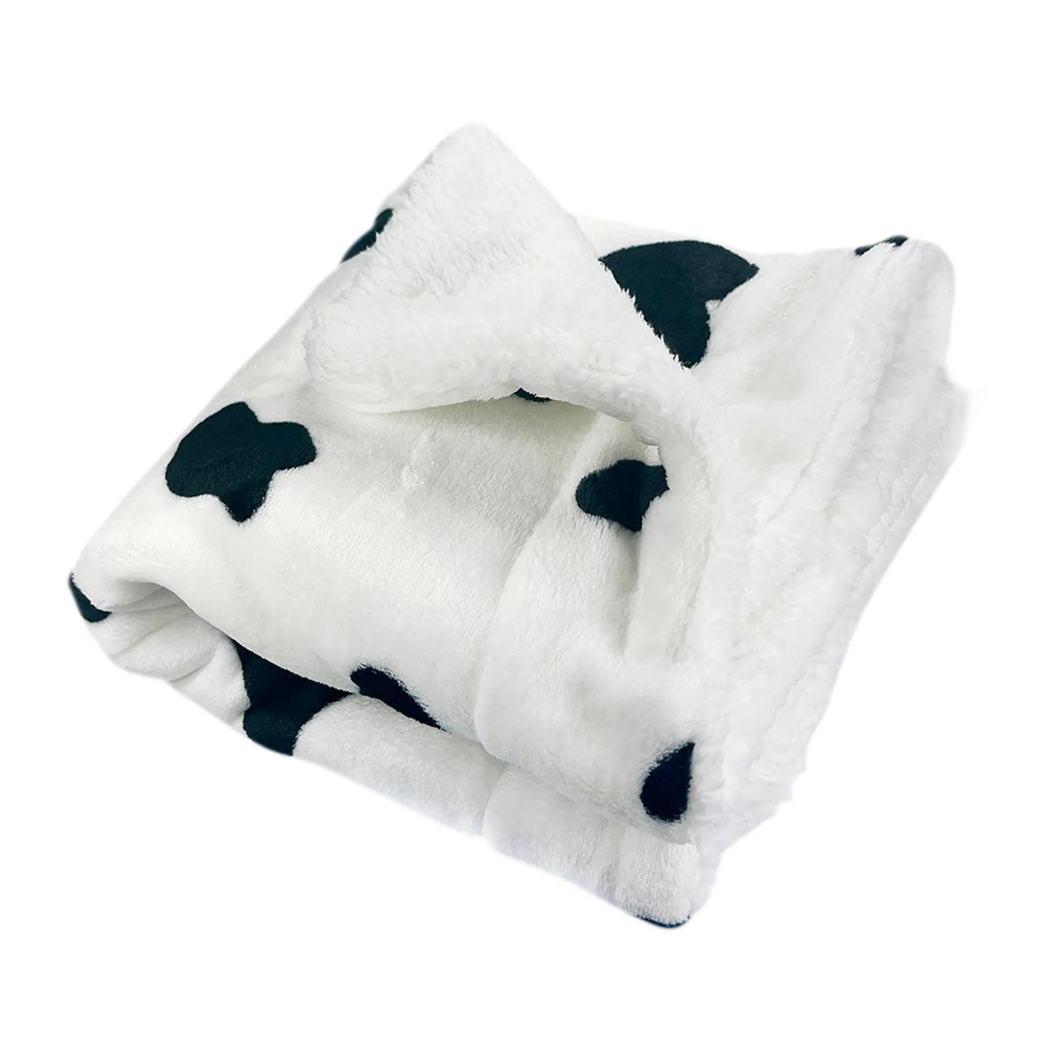Soft ultra plush Moo Cow blanket for dogs by Klippo Pet Inc, featuring a cozy cow print design for pet comfort.