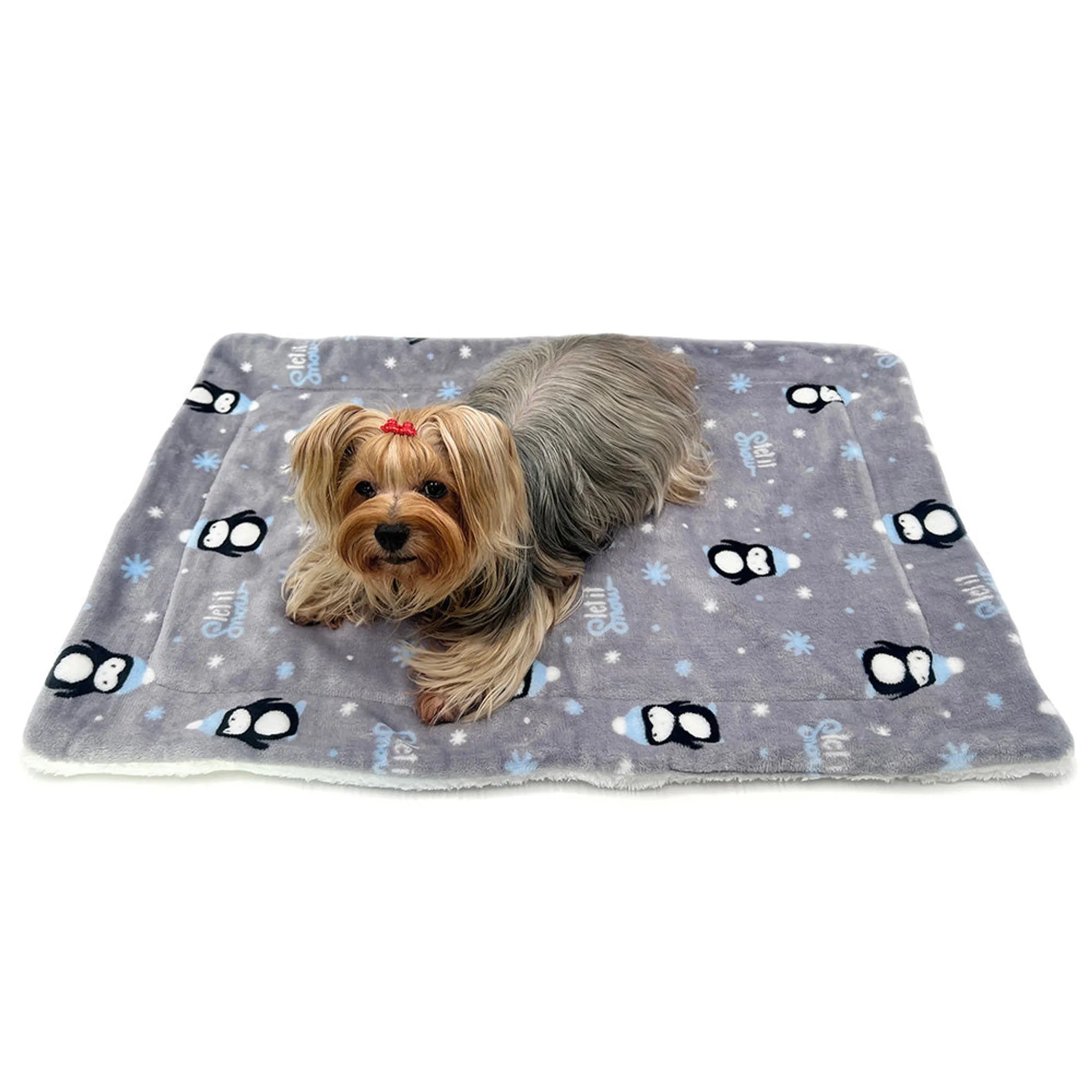 Ultra thick plush penguins blanket for dogs by Klippo Pet Inc, featuring colorful penguin patterns on soft, cozy dog clothing.