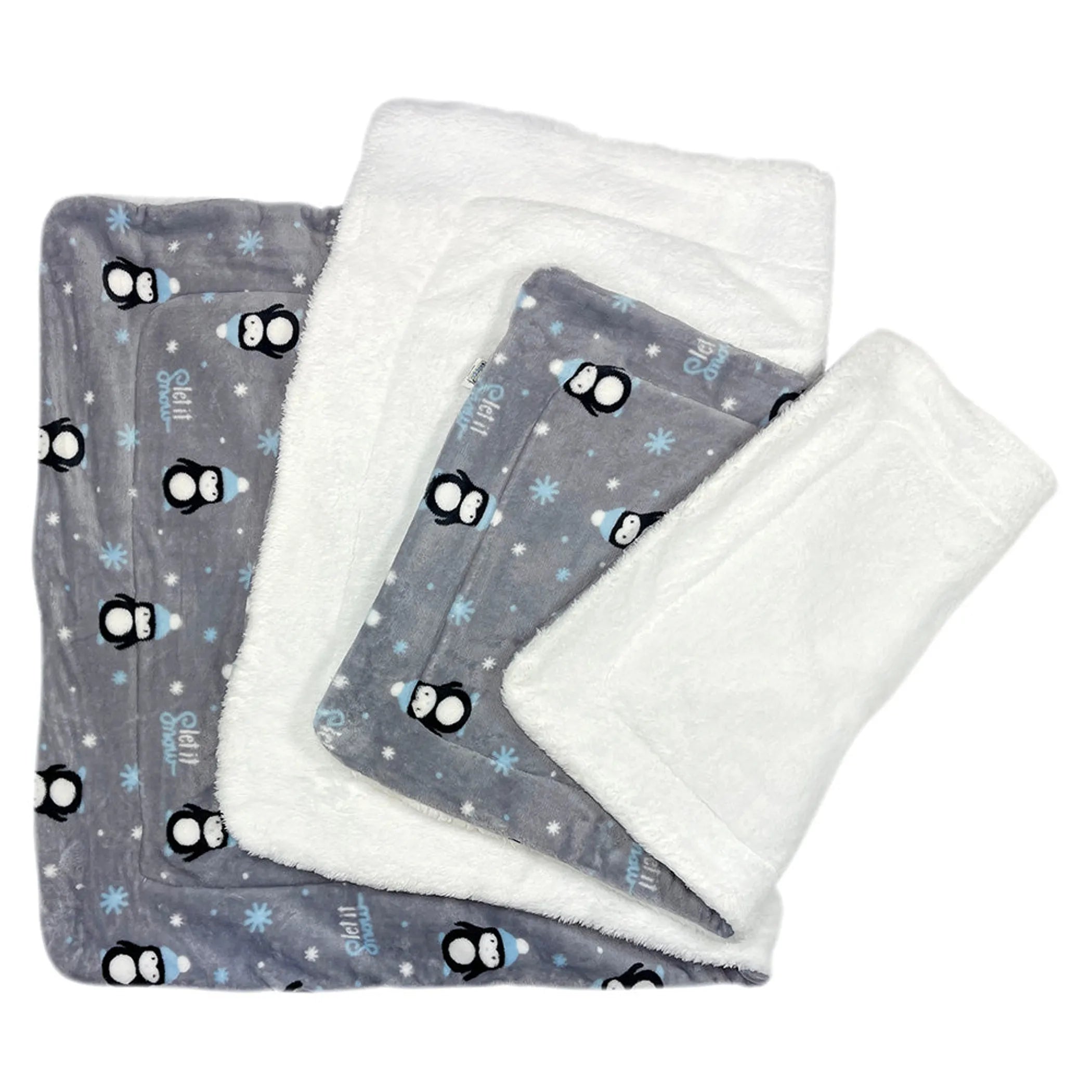 Ultra thick plush penguins blanket for dogs by Klippo Pet Inc, featuring adorable penguin patterns on soft, cozy dog clothing.