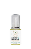 MPC Gold Hot Spot Healing Oil in a small bottle, grooming supplies for skin care and healing, with a dropper cap.