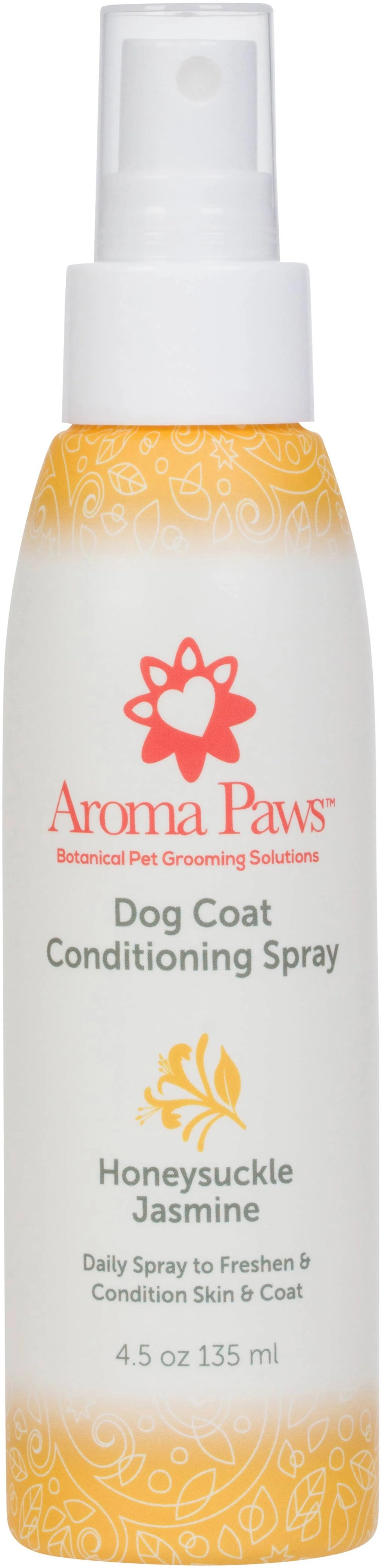 Aroma Paws 4.5 oz dog coat spray with honeysuckle and jasmine, pet grooming spray for freshening and conditioning pet fur.