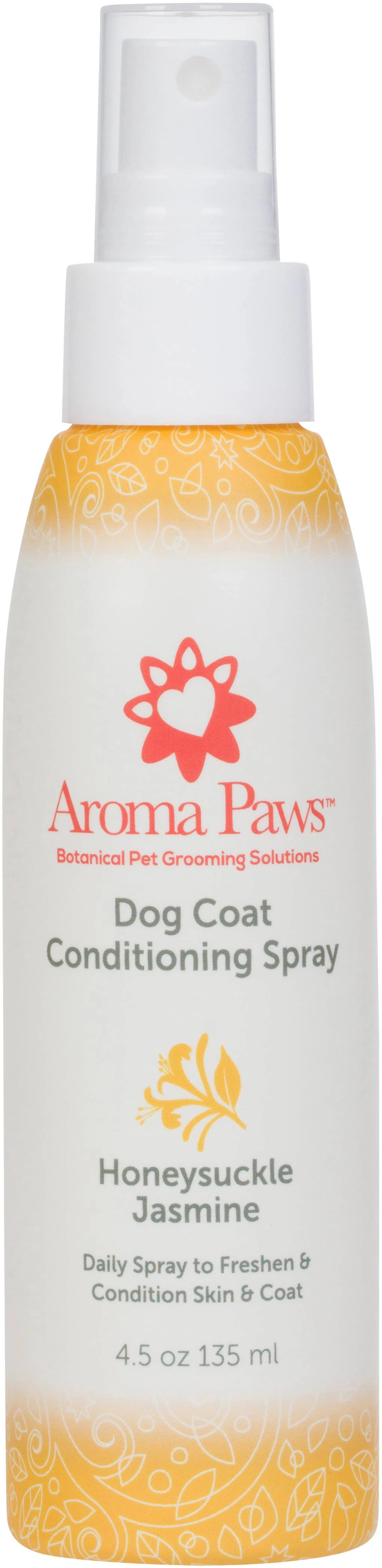 Aroma Paws 4.5 oz dog coat spray with honeysuckle and jasmine, pet grooming spray for freshening and conditioning pet fur.