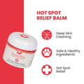 Aroma Paws 2 oz Hot Spot Relief Balm with Neem and Tea Tree for dogs, featuring a metal tin container and natural ingredients.