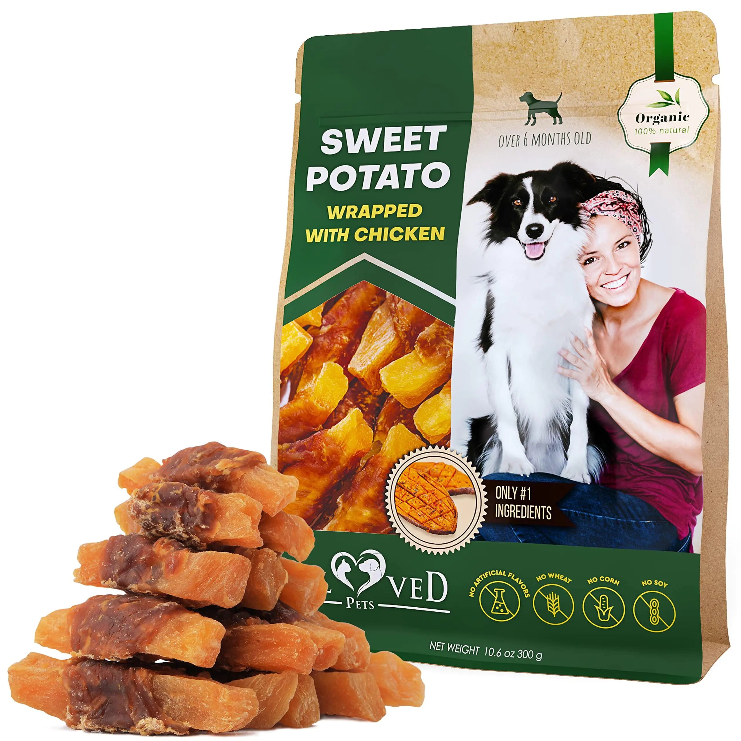 Dog Sweet Potato Chicken Chew Treats - Grain Free Natural Snacks for Pets