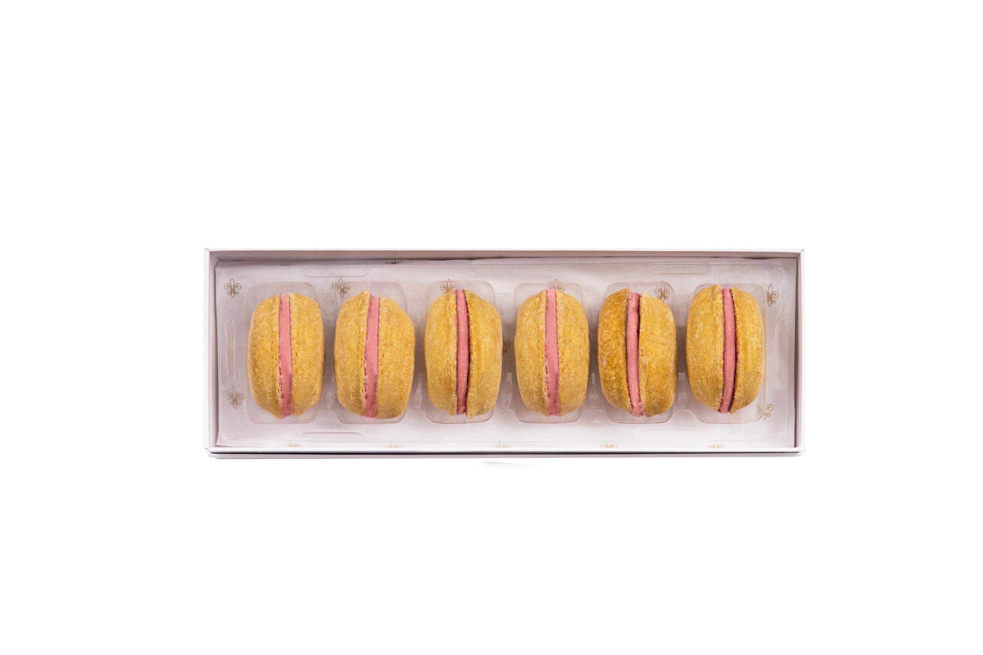 Bonnie et Filou Dog Macarons box of 6 gourmet dog treats, colorful and appealing, with a focus on the treat packaging and design.
