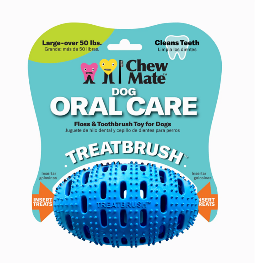 Chewmate natural rubber football dental care toy for dogs, designed for chewing and oral health.
