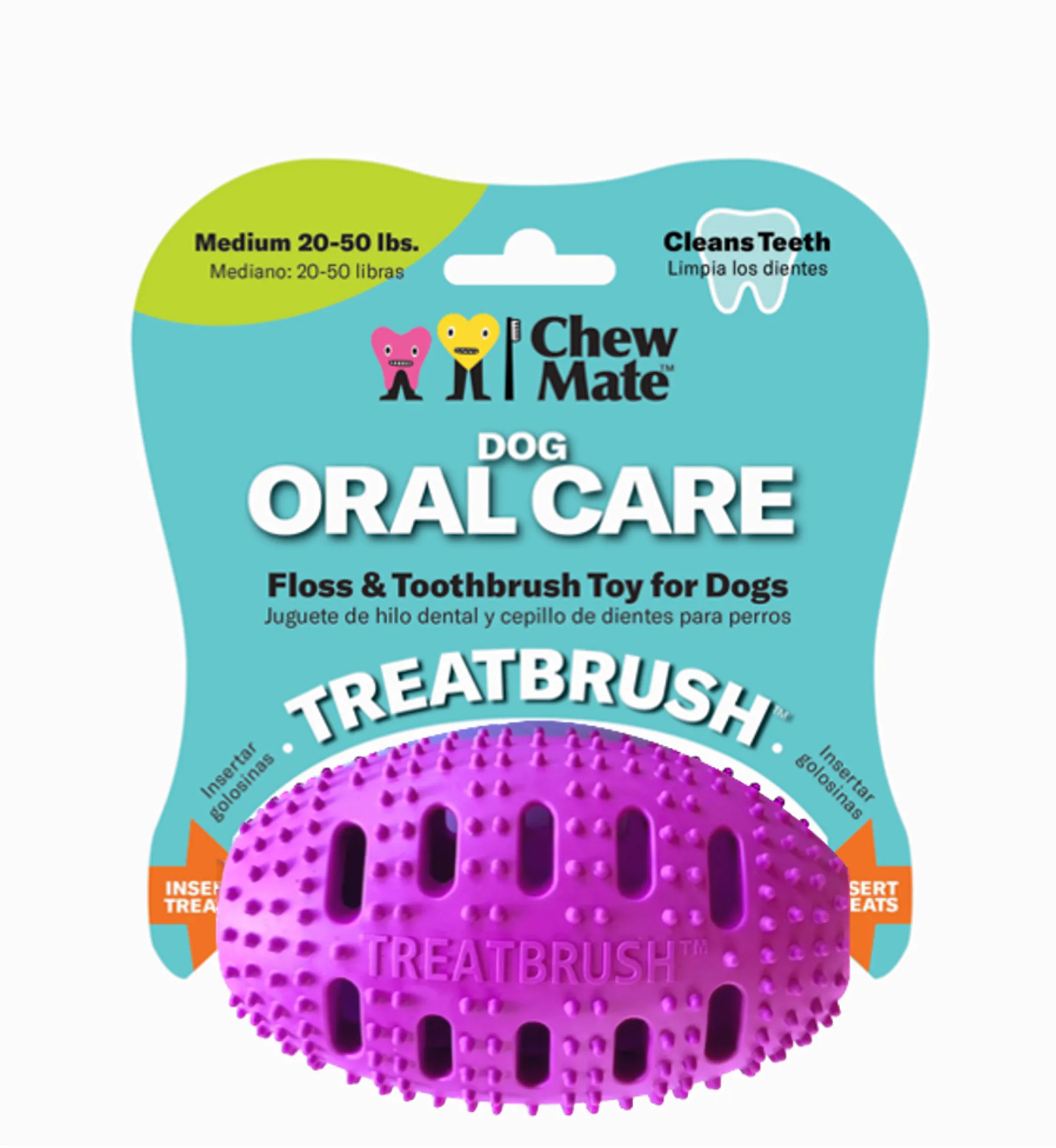 Chewmate natural rubber football dental care toy for dogs with textured surface for chewing and oral health cleaning.