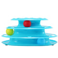 Linx Group 4-layer interactive cat track tower toy with rolling balls, blue triangle design, for stimulating feline play and activity.